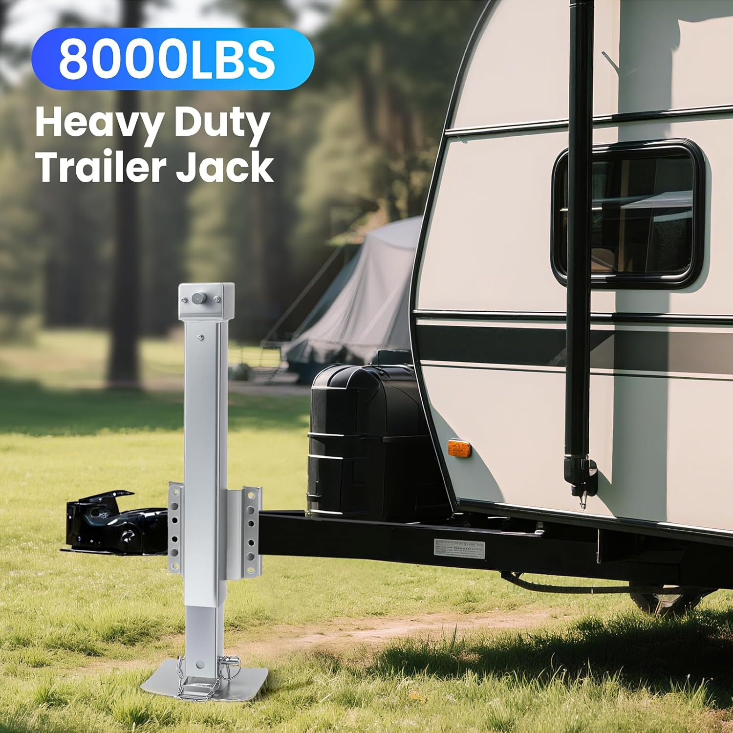 8000 Lbs Heavy Duty Trailer Jack, 28.8" Lift, 20-24V Cordless Drill Compatible, for RV, Boat, Yacht & Utility Trailers, with Manual Crank Handle & Weatherproof Cover, Sliver - Sliver image number 6
