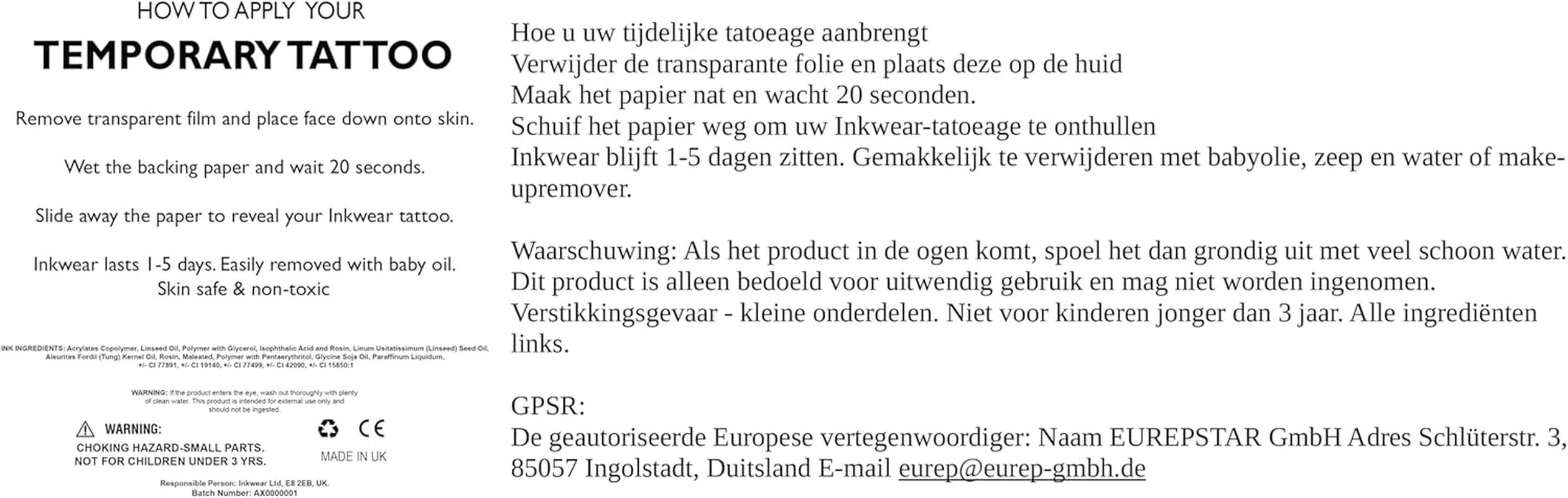 Amy Inspired Temporary Tattoos &ndash; Realistic Rehab Tattoo Sheet for Halloween, Fancy Dress & Festivals &ndash; Skin Safe Fake Tattoos for Adults image number 4