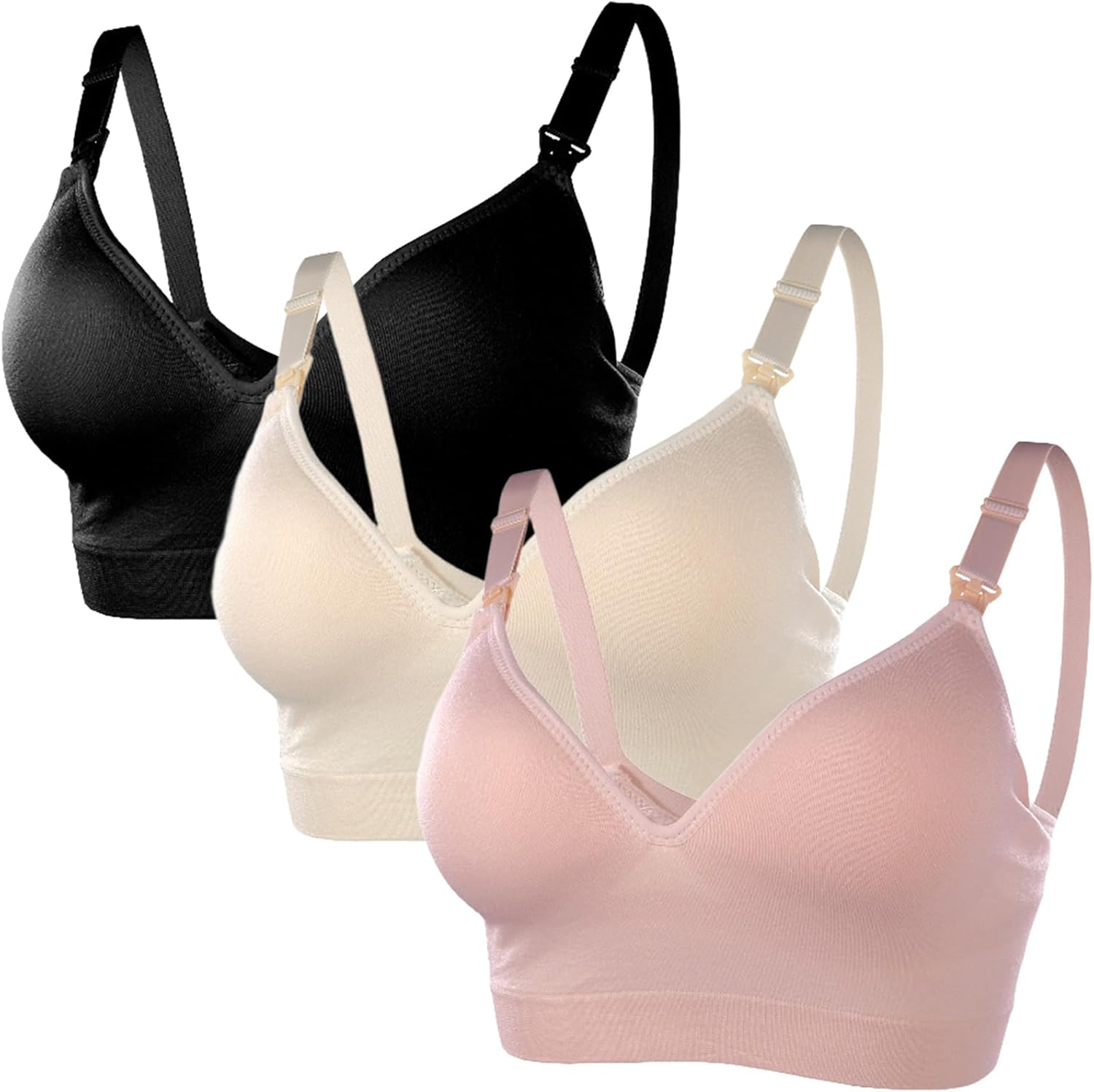 Dress Cici Premium Nursing Maternity Bra - V Plunge Full Coverage Non-Wired Wireless, 3 Pack