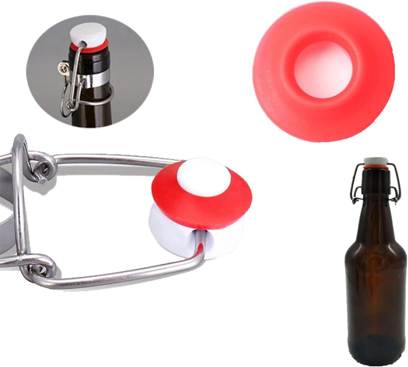 Taicols 25Pcs Beer Bottle Gasket, Silicone Rubber Gaskets Washer for Swing Flip Bottles Top Washers Leak Proof Seal Red EZ Cap Home Brew Liquor Soda O High Pressure Leakproof Replacements Sealing image number 2
