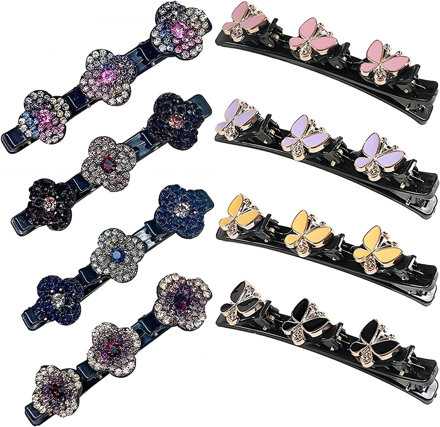 PAITOK Three Flower Side Hair Clips for Girls and Women, 8 Pieces Braided Hair Clips Hair Styling Accessories Double Layer Hair Clips image number 6