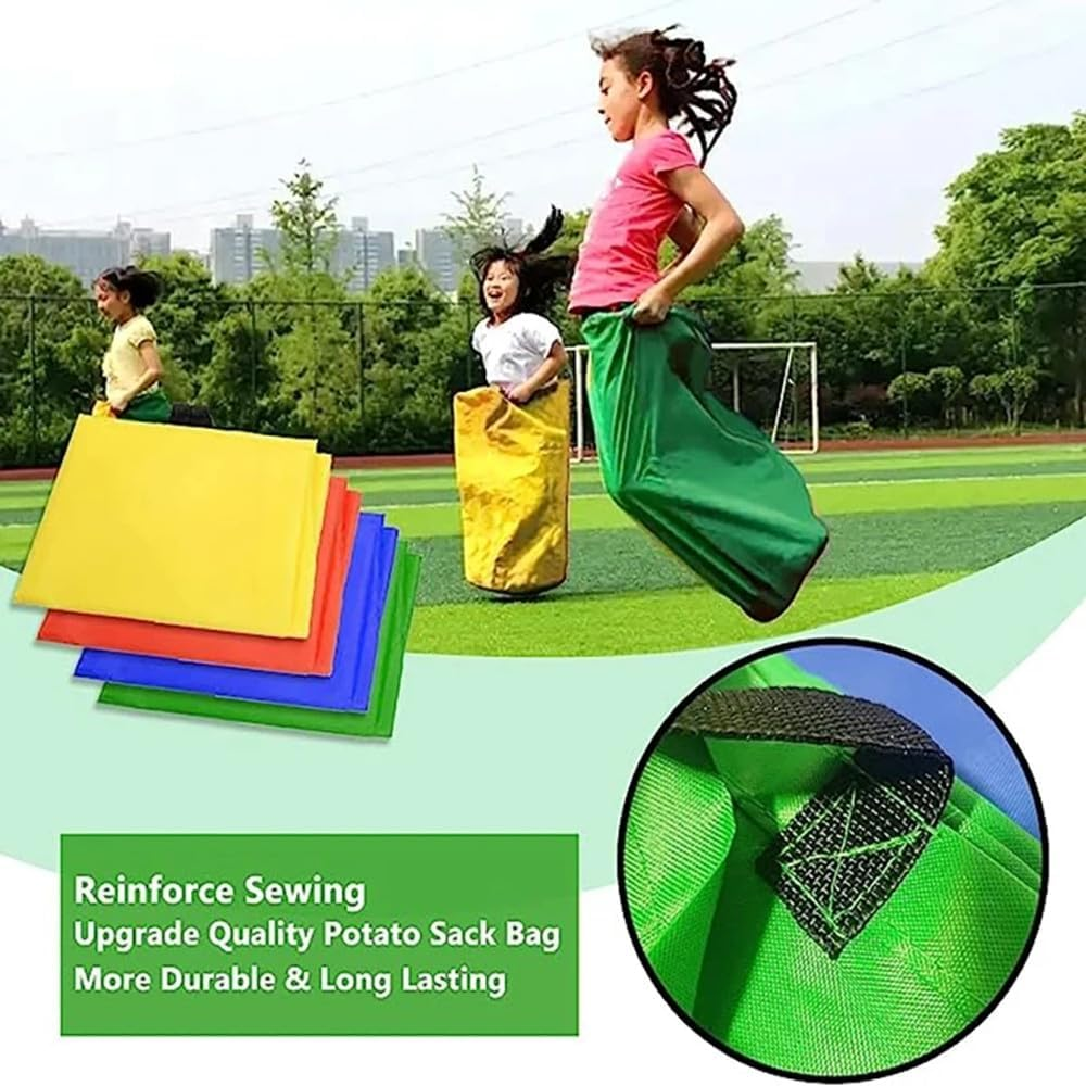 4Pack Potato Sack Race Bags, Colorful Durable Sack Race Bags Outdoor Lawn Games for Kids 3-7, No Odors or Messy Fibers, Birthday Party and Outdoor Family Games Set