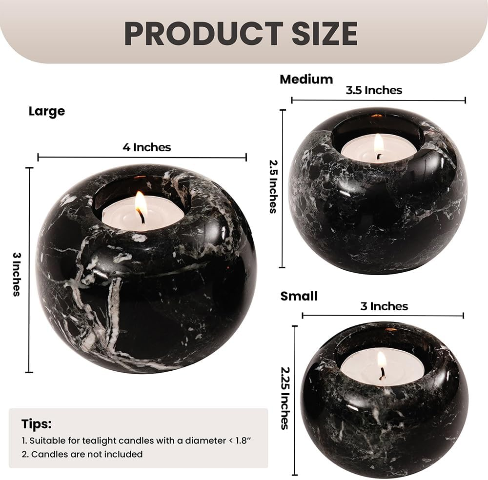 Radicaln Marble Tealight Candle Holder Black Handmade Set of 3 Candle Container for Votive Candles - D&eacute;cor Tealight Candles with Votive Candle Holders - Pillar Candle Holder image number 6