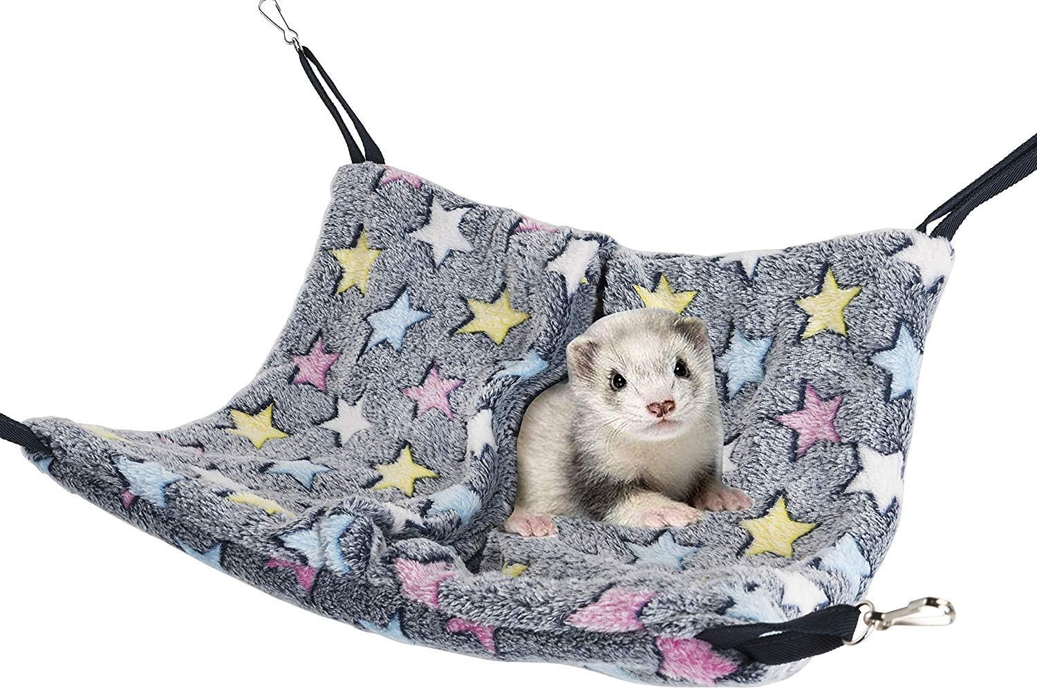 Niteangel Hanging Hammock Nap Sack Swing Bag Pet Sleeper for Ferret Rat Sugar Glider and Other Small Animals (Cream, Star)