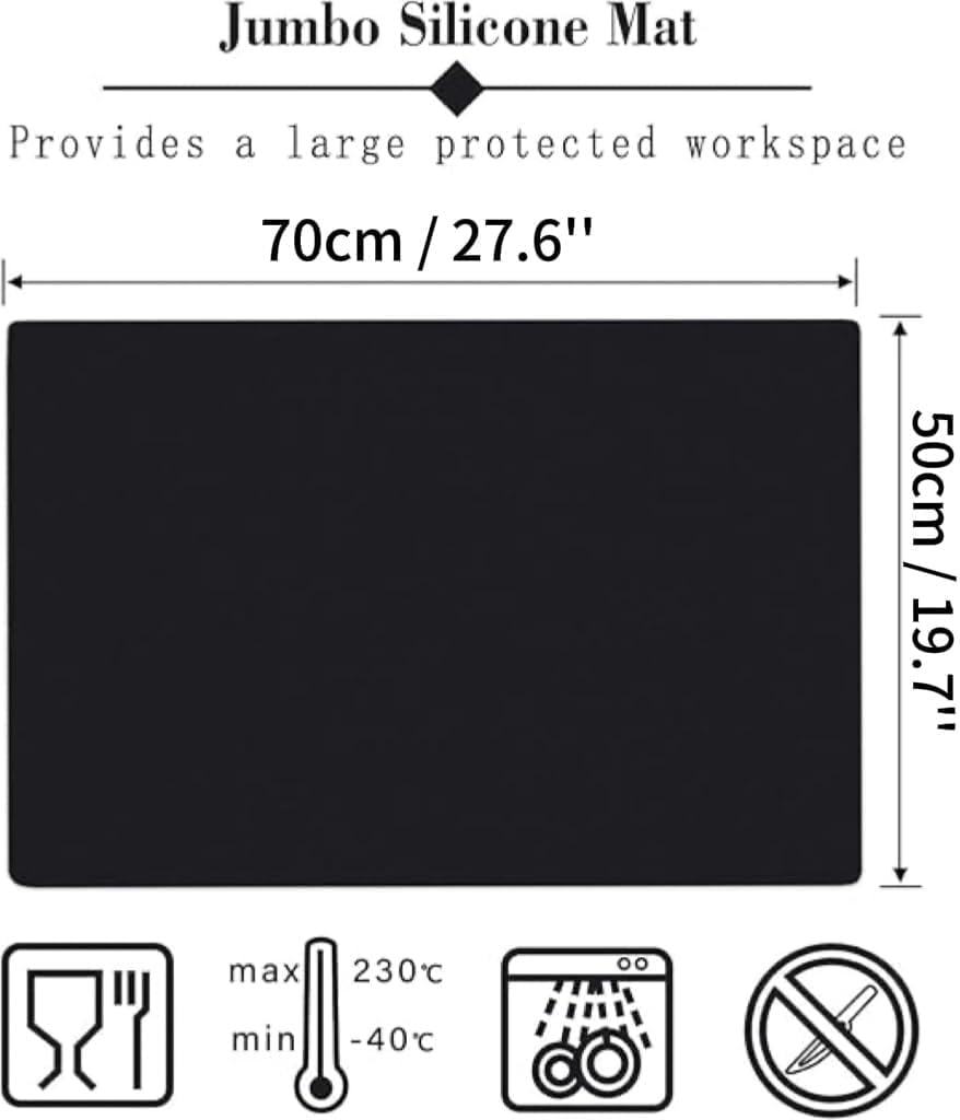 Mat Transparent 70 X 50Cm X 1.4Mm, Silicone Crafting Sheet, Countertop Protector, Placemat Large Table Mat, Nonstick Nonskid Heat-Resistant - Black image number 6