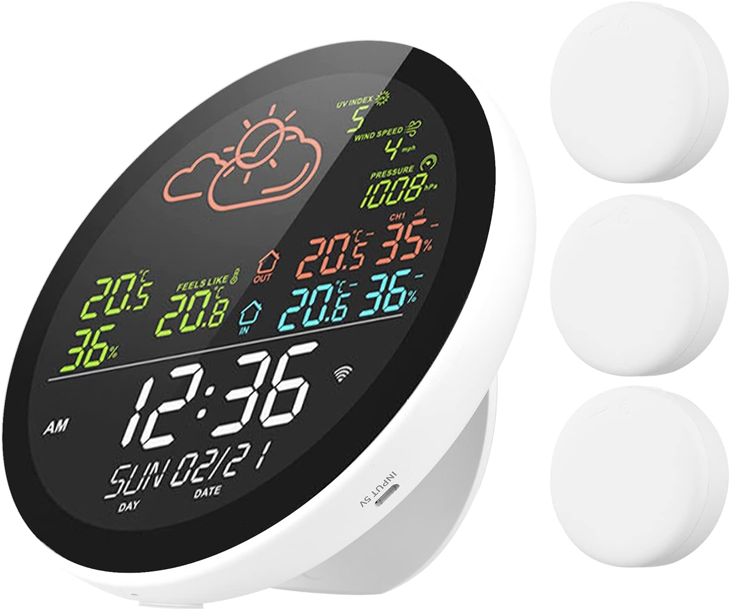 Nurdo Tuya Wifi Smart Weather Station with Clock Indoor and Outdoor Temperature&Humidity Meter Multifunctional Large Color Screen Weather Clock Temp.&Humidity Gauge with 3 Sensor