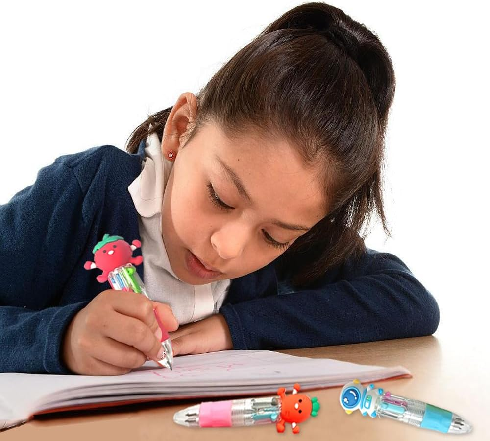 24 Pack 4-In-1 Retractable Mini Ballpoint Pens,6 Cartoon Themes Multi-Color Pens for Kids, Students,Gift & School Supplies,Compact Writing Set image number 4