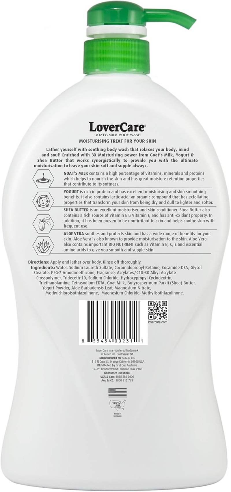 Combo Pack - Lovercare Goat'S Milk Body Wash Aloe Vera 1200Ml -Hand & Body Lotion 800Ml image number 2