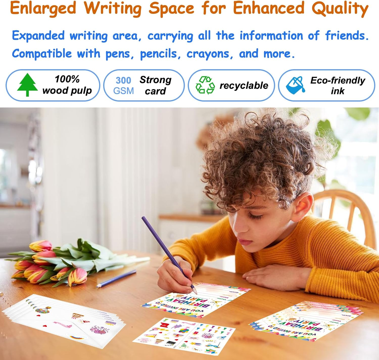 16Pcs Birthday Party Invitations with Envelopes＆ Stickers Set, 5 "X7" Cake Birthday Party Invitation for Boys and Girls, Celebration Invitation for Teenagers, Balloon Gift Box with Birthday Hat and Cake Celebration Decoration image number 1