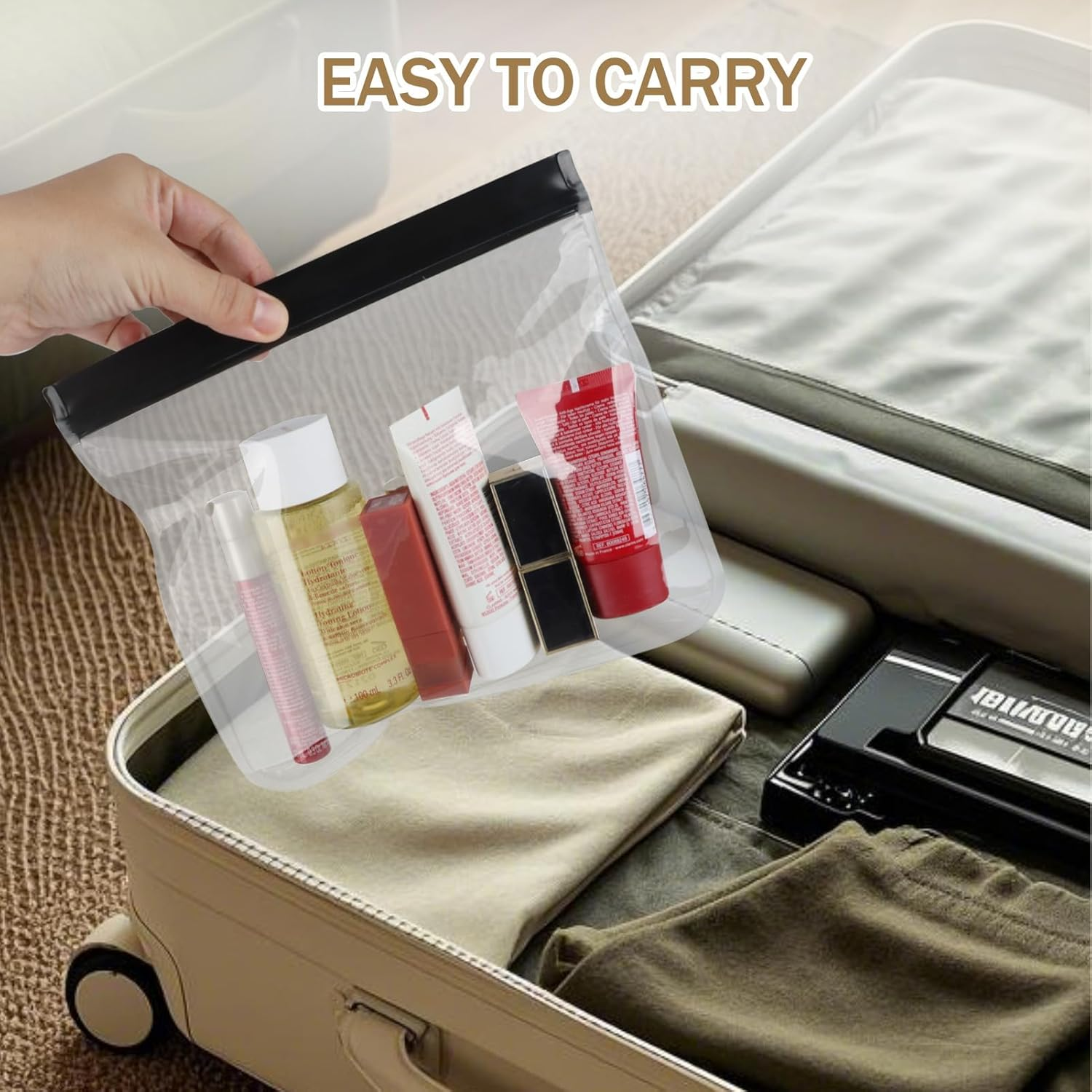 3 Pcs Clear Travel Toiletry Bag, TSA Approved Toiletry Bag with Waterproof & Leakproof Seal, PEVA Clear Matte Cosmetic Organiser for Carry-On Compliance, Airline Security Friendly Toiletries Pouch Set image number 6