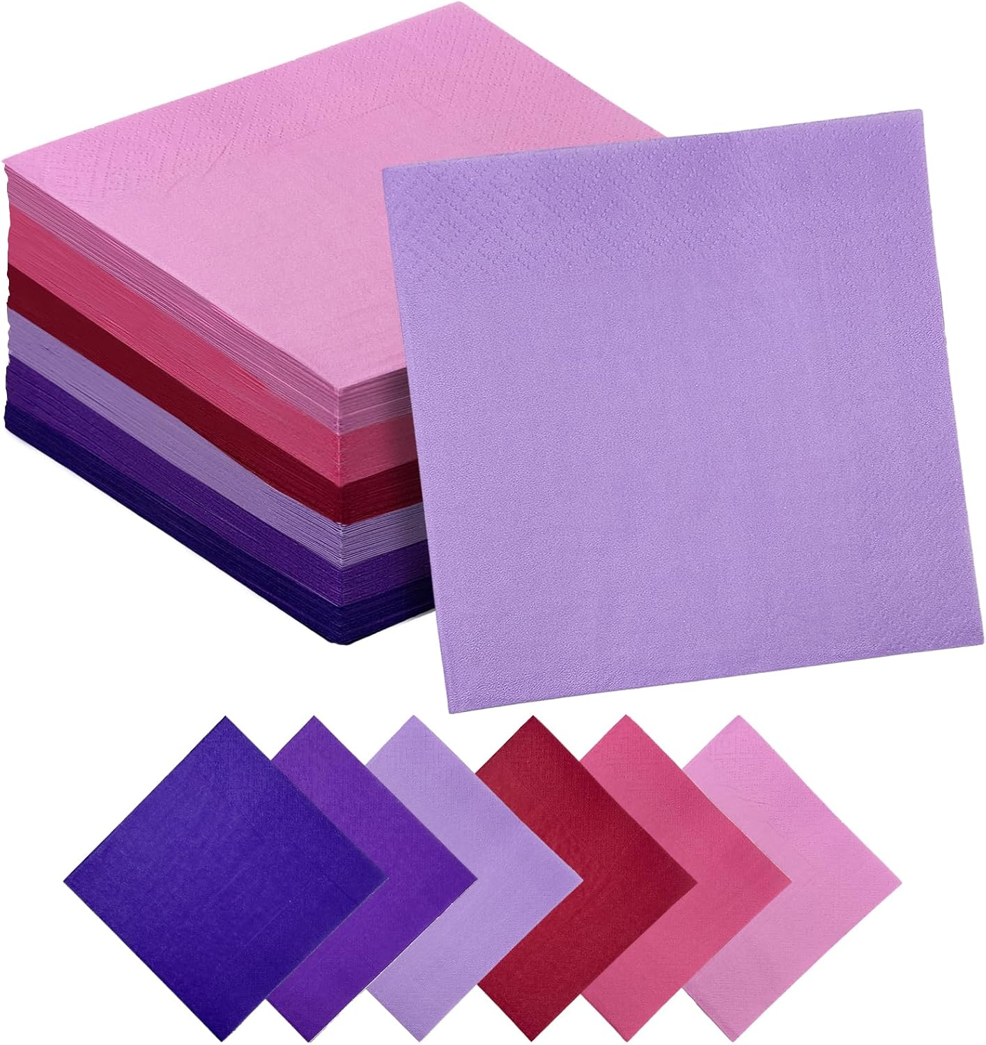 Qiqee 120 Count 24 Colors Cocktail Napkins 25.4 * 25.4Cm Disposable Beverage Napkin Paper for Cocktail, Wedding, Dinner, Birthday Party Dessert Wine Paper Napkins(10 * 10Inch)