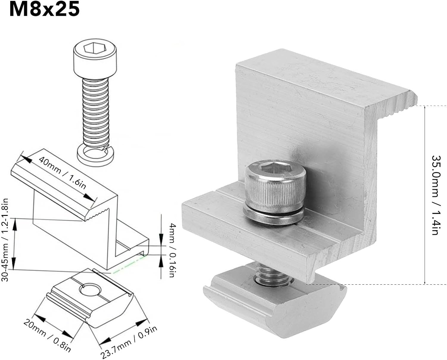 Solar Mount Z Brackets, Glossy Finish Standard Size 10PCS Lightweight PV Mounting Side Clamps Easy to Install for Panel Installation (35Mm) image number 4