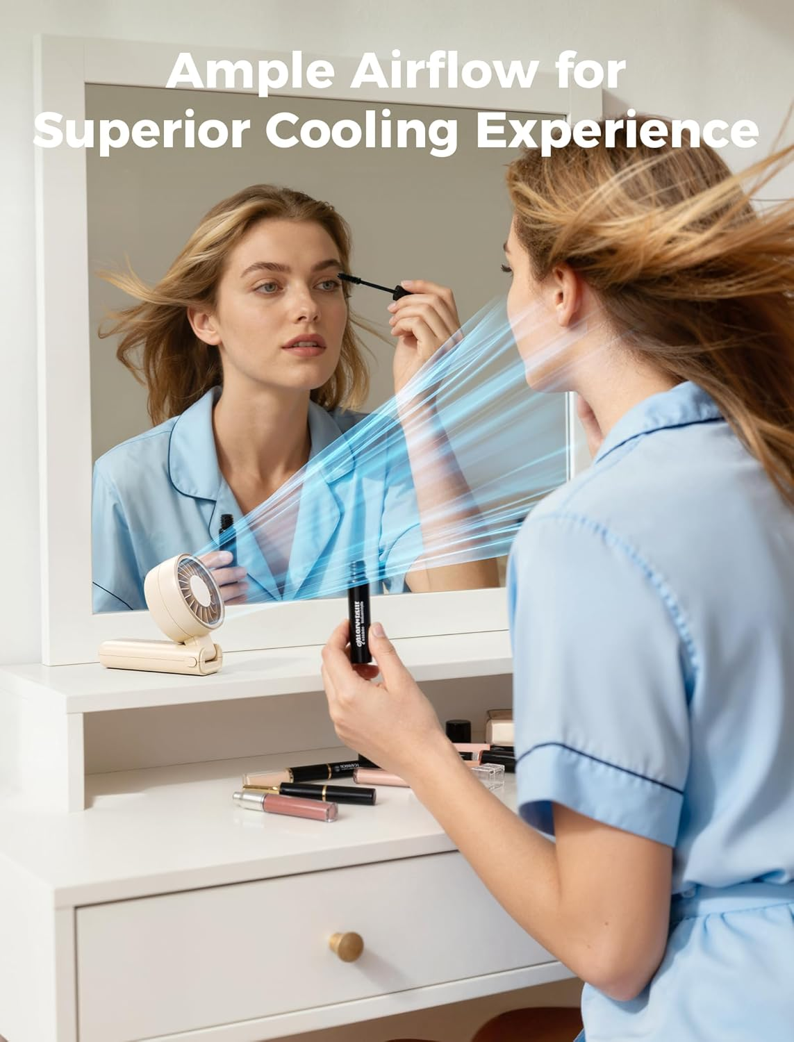 Aecooly Powerful Handheld Fan, 3-In-1 Portable Mini Hand Held Foldable with LED Display [20H Max Cooling Time], 5 Speed Rechargeable Personal Small Pocket Fan, Travel Essentials, Gifts for Women-Beige image number 3