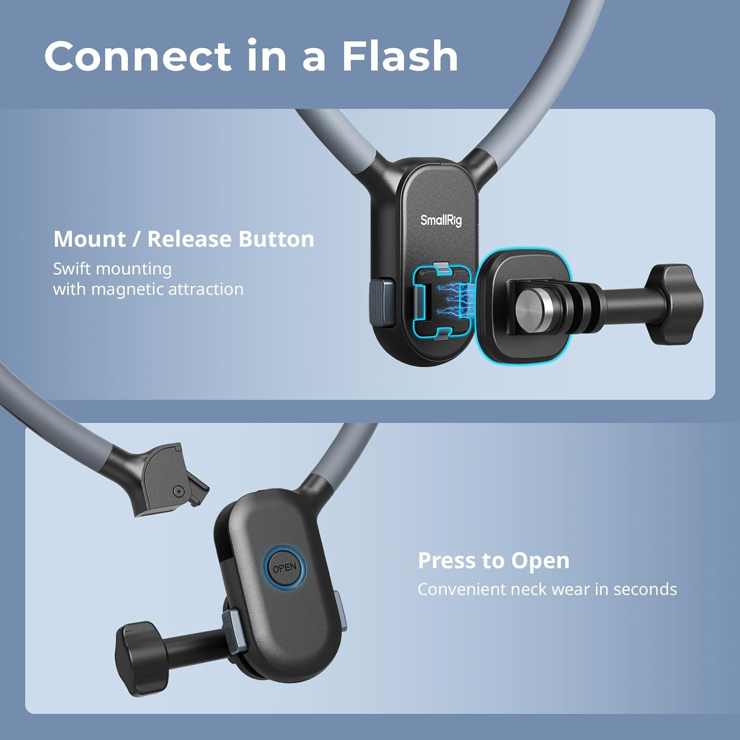 Smallrig Magnetic Neck Mount for Action Camera, Quick Release One-Click Button & Ergonomic Design, for Gopro Hero 12/11/10/9, for DJI Action 4/5, for Insta360 Ace Pro 2, 5126 image number 2