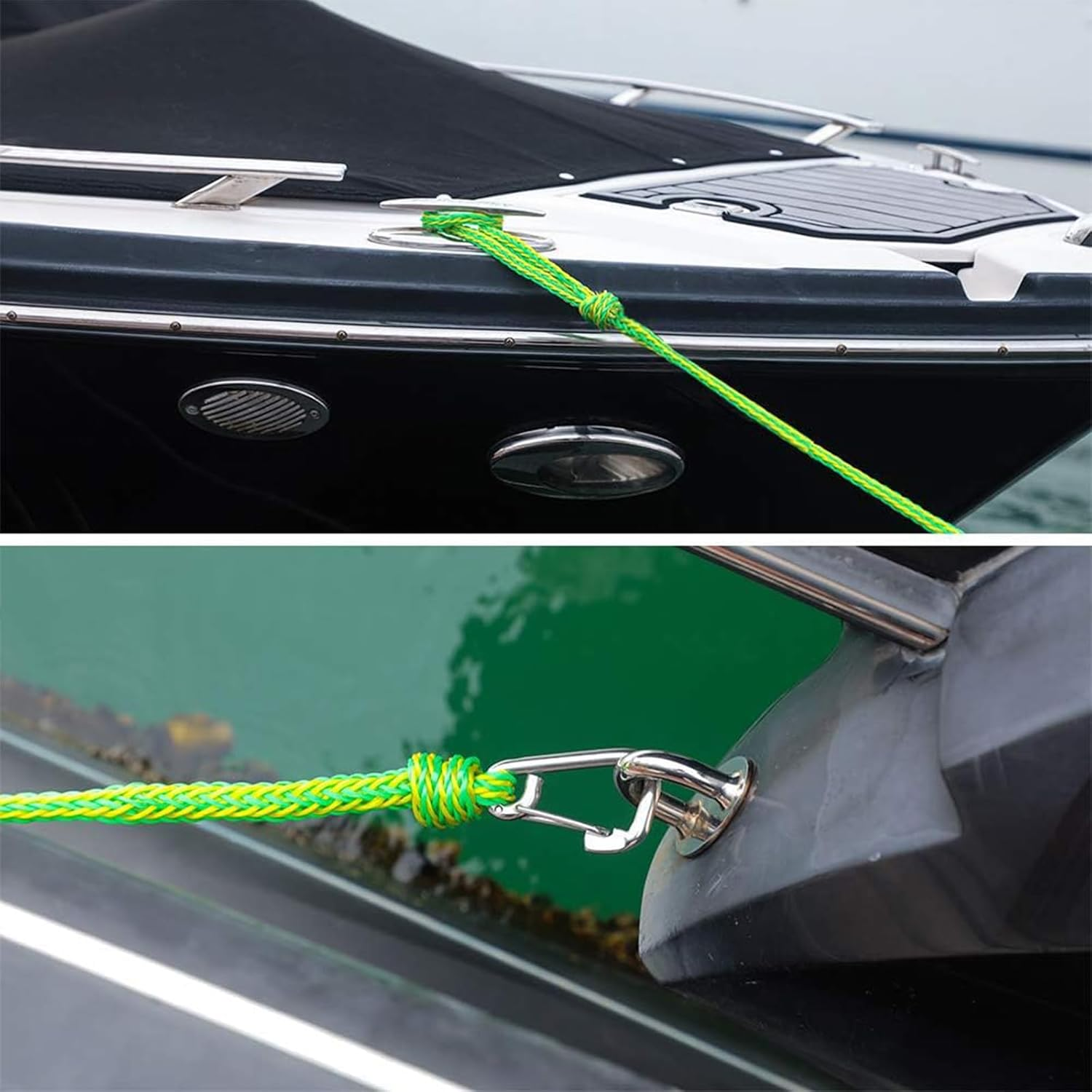 MOPHOEXII Bungee Dock Line with 316 Stainless Steel Clip for Boats Kayak Jet Ski Surfboard Pontoon (Green-2Pcs) image number 6