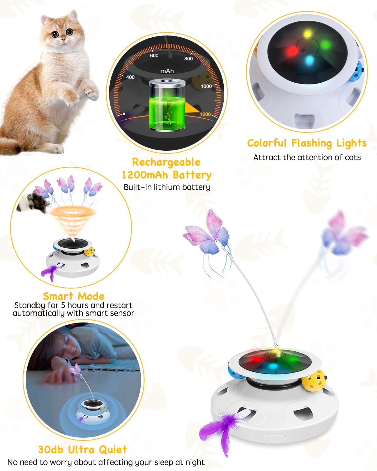 Interactive Cat Toy, [3 in 1] Automatic Rotating Butterfly & Moving Feather Hide Seek Mouse Holes with Exercise Track Balls Refills for Indoor Kitten image number 4