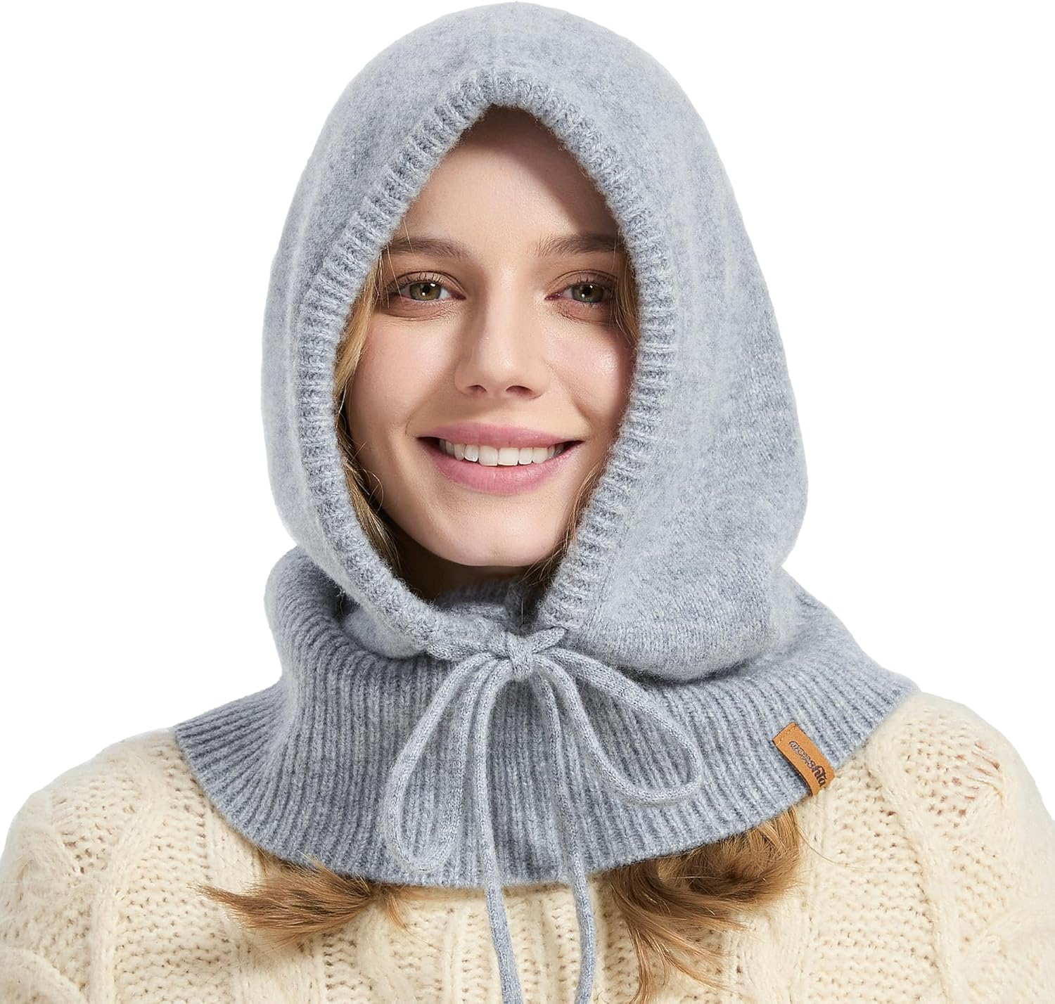 ACUSHLA 100% Merino Wool Balaclava for Women & Men Winter Warm Knit Hooded Scarf Hoodie Hat and Scarf Set in One - Coffee image number 2