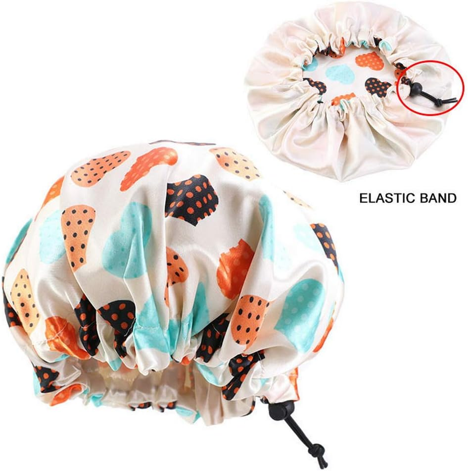 COMVIP Children Adjustable Bathing Cap Elastic Flower Satin Bonnet F: Beige image number 2