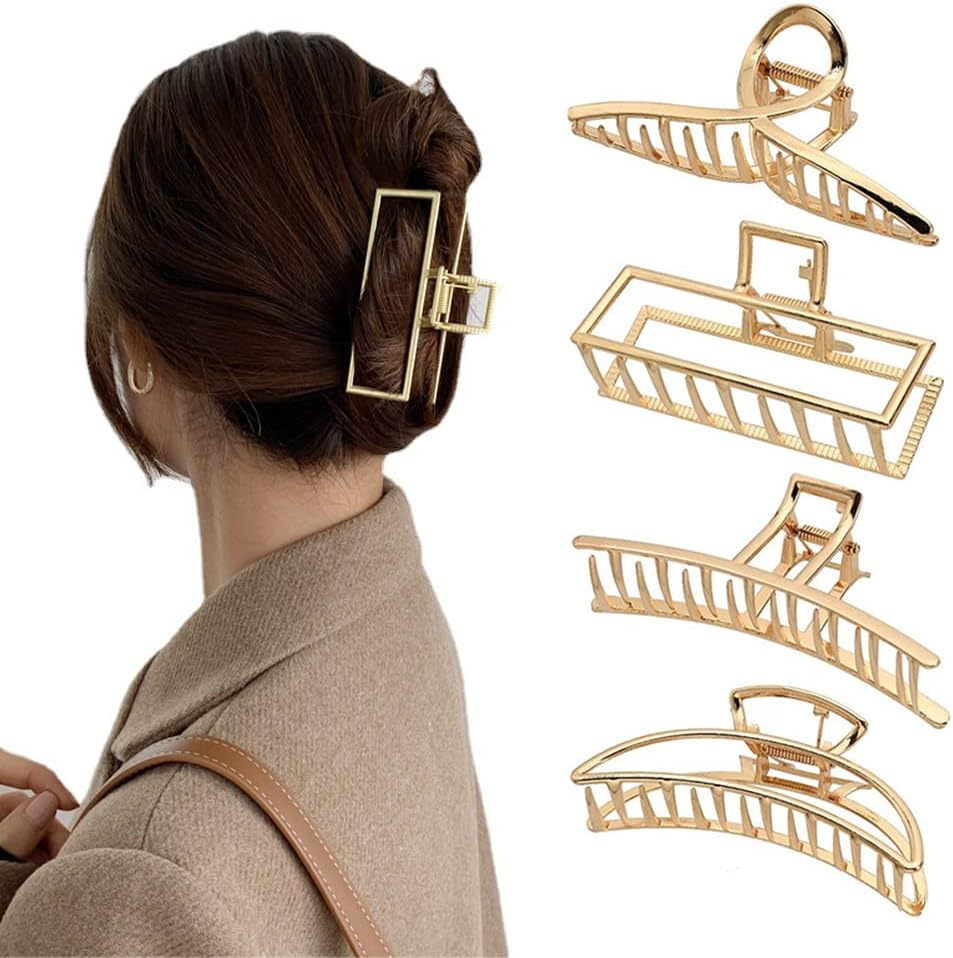 4 Pcs Large Hair Claw Clips for Thick Hair, Nonslip Metal Hair Clips Elegant Alloy Gold Claw Clips for Women Girls Hair Accessories image number 2