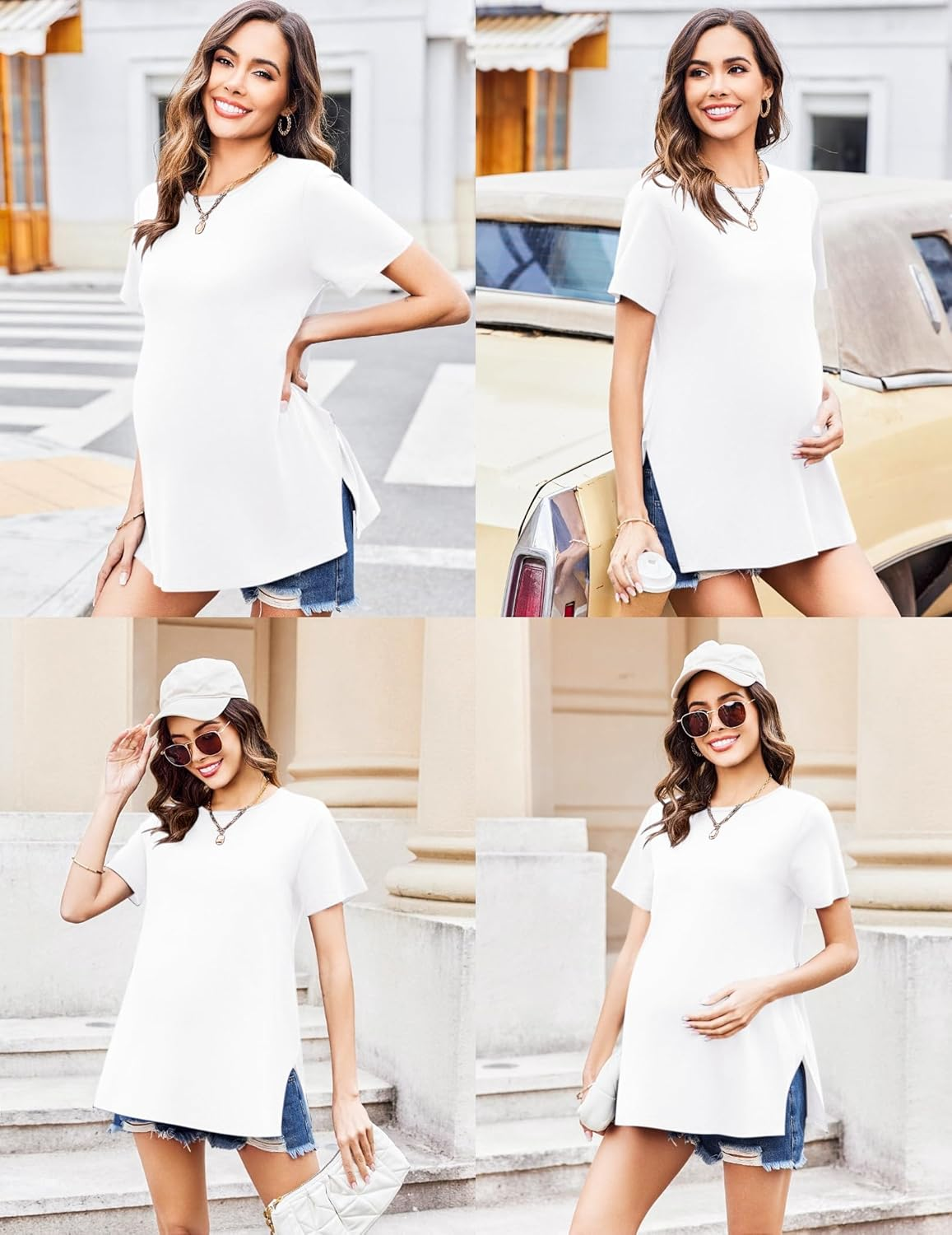 Ekouaer Women'S Maternity Clothes Shirts Loose Short Sleeve Pregnancy Tops Blouses Split Side Casual Crewneck Pregnant Tunic Tee image number 2