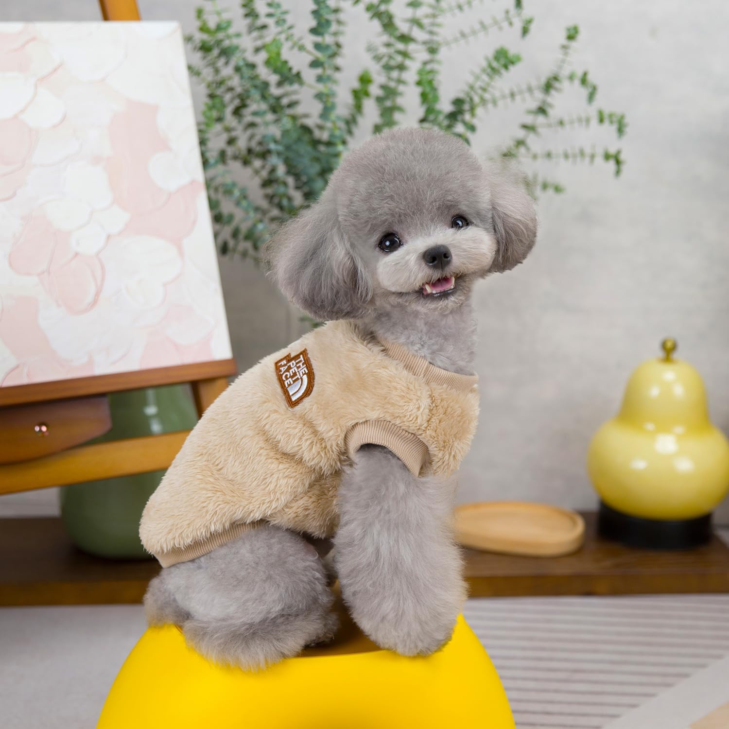 Izefia Dog Jumper Clothing Fleece Wool Winter Warm Sweat Shirt Soft Pyjamas Trendy Pet Face Pattern Vest Jumper for Small Dog Medium Cat image number 6