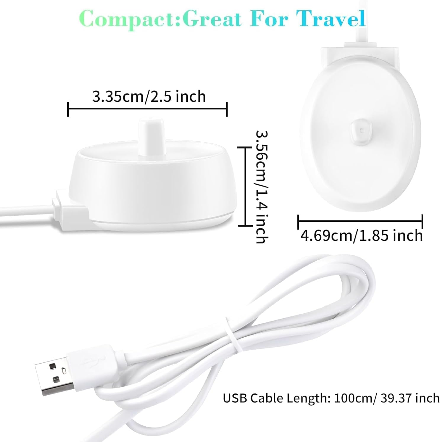 USB Electric Toothbrush Charger for Braun Oral-B 3757 Charger, Compatible with Oral B Model 3757, USB 3757 Chargers for Oral Electric Toothbrush, Portable Inductive Charging Base image number 1