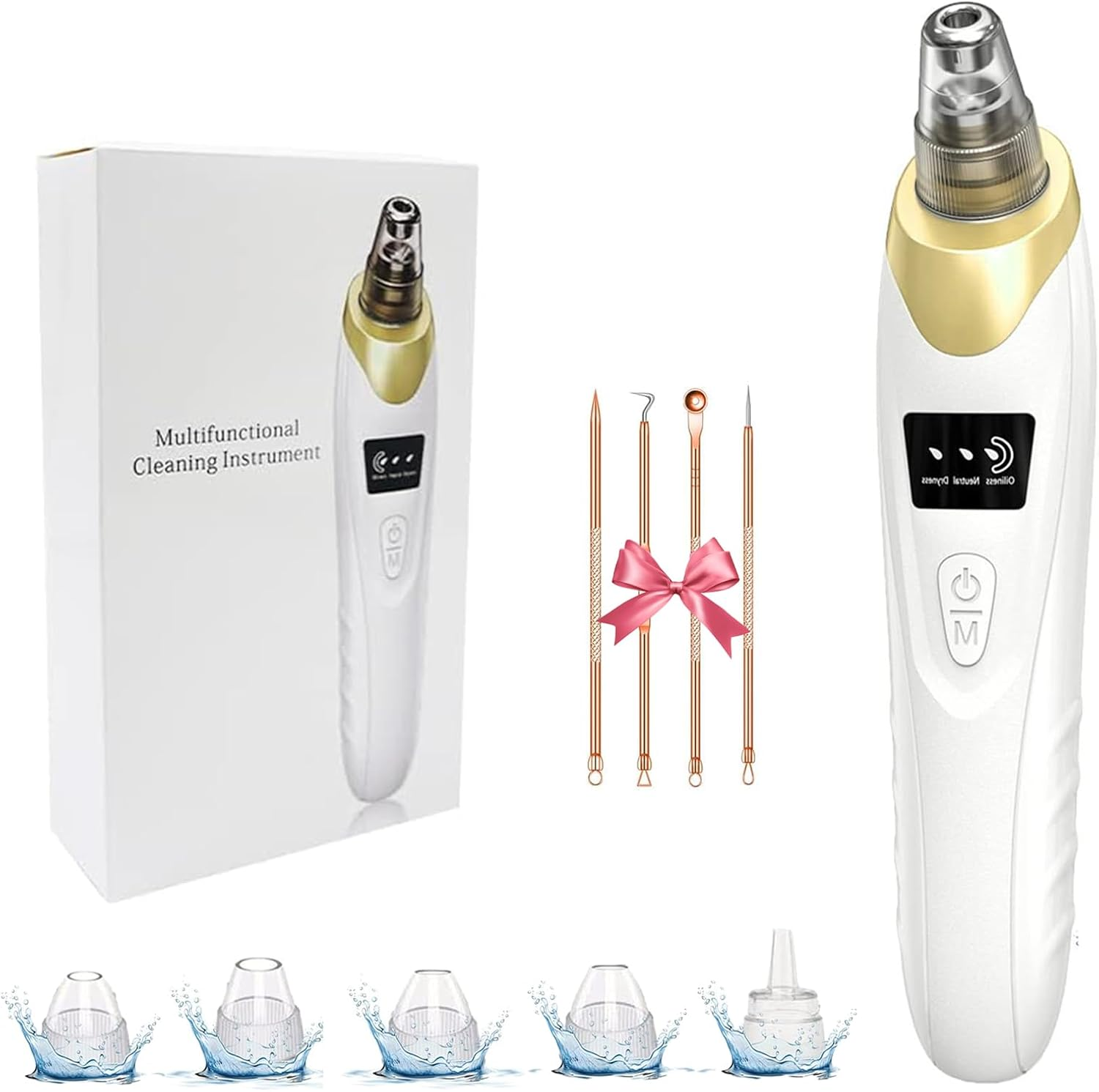 2025 Pore Vacuum, USB Rechargeable Blackhead Remover Vacuum,3 Levels Adjustable Pore Vacuum Blackhead Remover, with 5 Suction Power,6 Probes,Face Vacuum Pore Cleanser for Women & Men-Gold image number 6