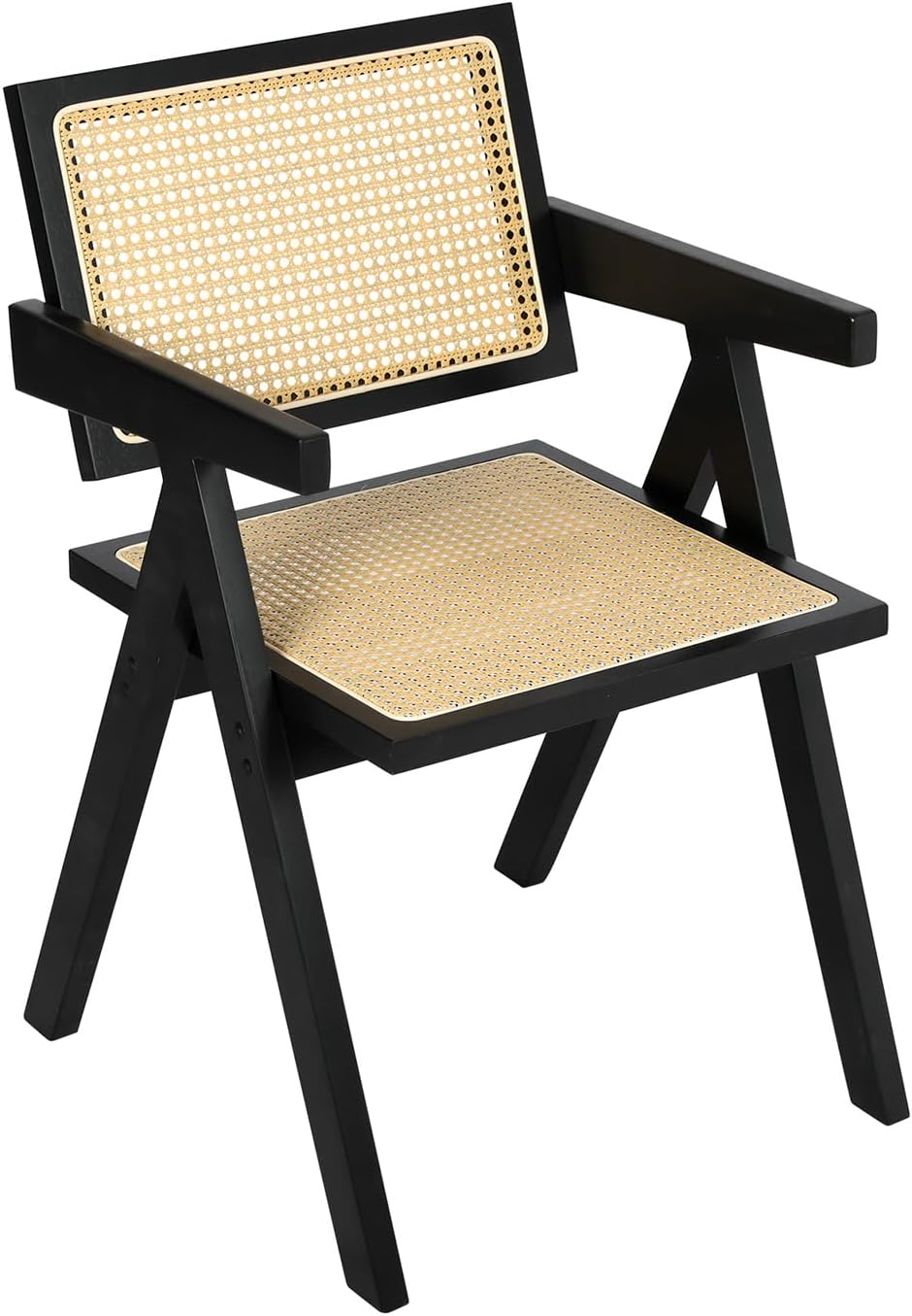 LEVEDE Dining Chairs Solid Wood, Wicker Chairs with Breathable Rattan Mesh Seat, Casual Reading Seat, Home Furniture for Dining Room, Living Room, Courtyard, Cafe, Camping (Walnut Brown)