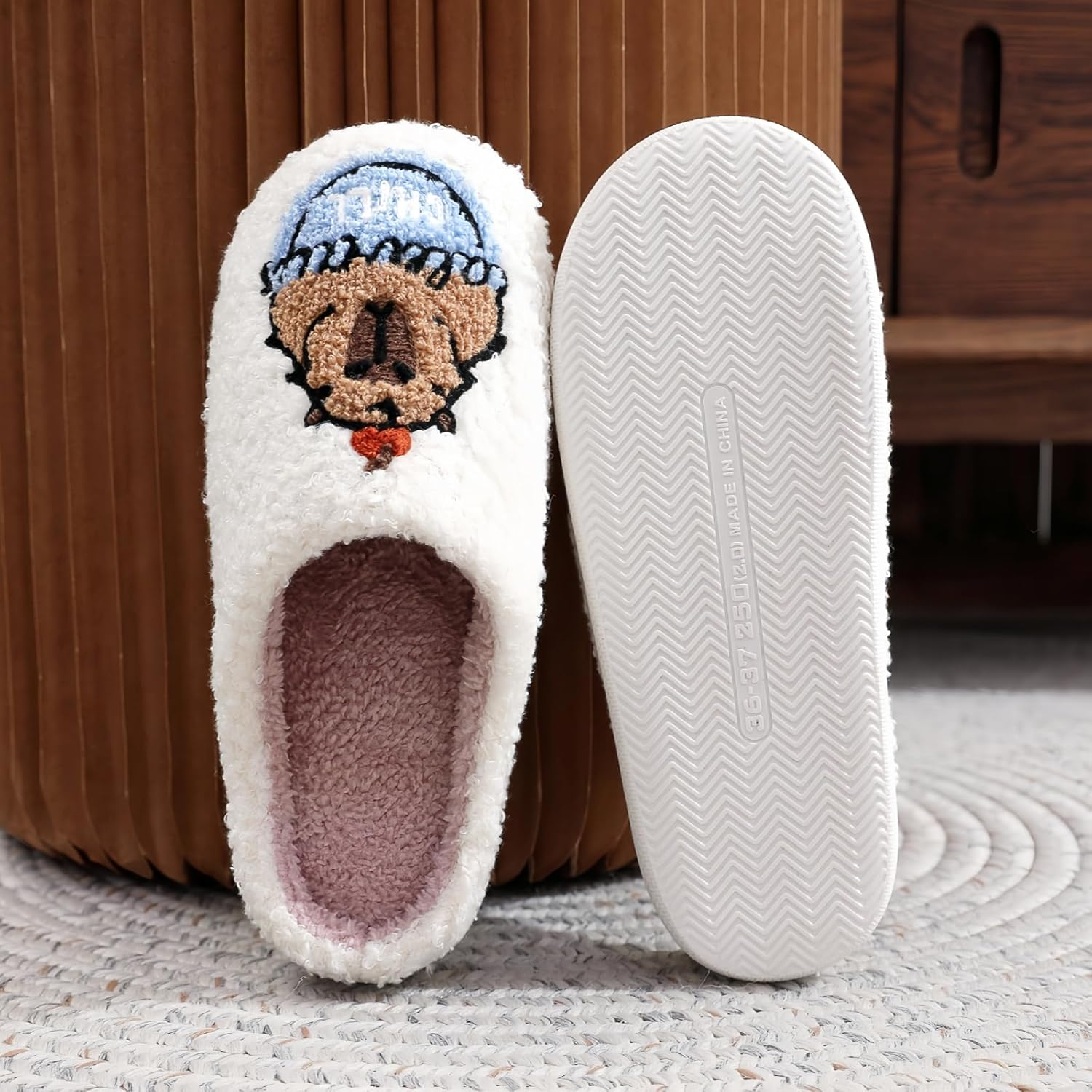 Cute Animal Slippers for Women and Men with Capybara or Chicken Embroidery Plush Memory Foam House Shoes with Soft Lining and Non Slip Sole for Indoor Use image number 5