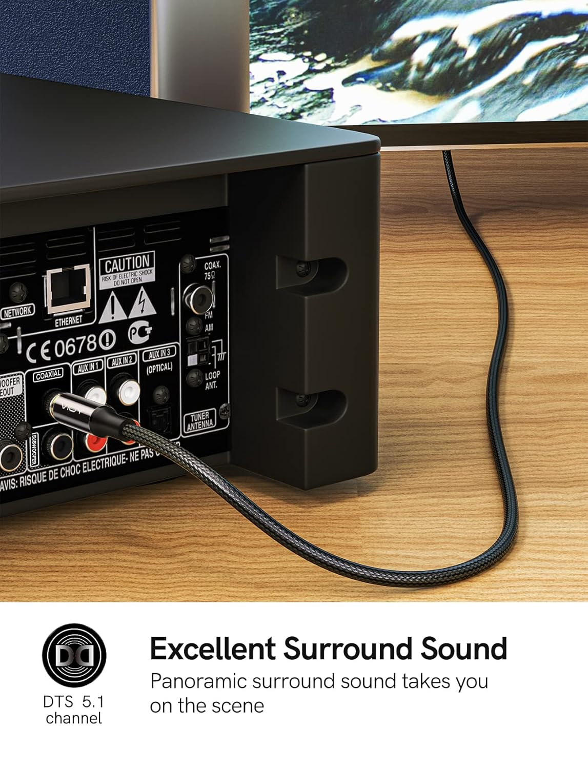 VIOY Coaxial Digital Audio Cable (6.6FT), [Gold-Plated & Braided] Subwoofer Cable RCA Male to Male Hifi 5.1 SPDIF Stereo Audio Cable for Home Theater, HDTV, Amplifier Speaker Soundbar image number 5