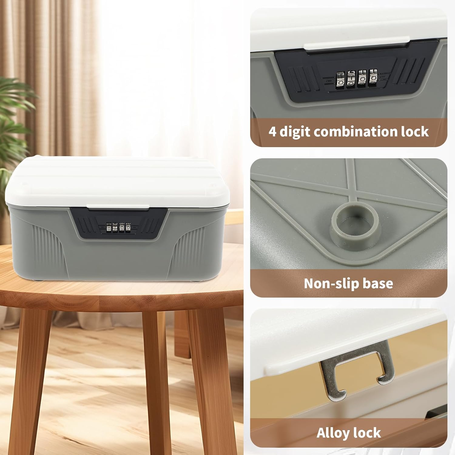 Awobepl Lockable Storage Container Plastic Lockable Storage Box 4 Digit Password Storage Organizer High Security Lockable Storage Bin Sturdy Lockable Storage Bin for Home (Small: 26&times;22.5&times;12Cm) - Medium: 33&times;22.5&times;12 Cm image number 5