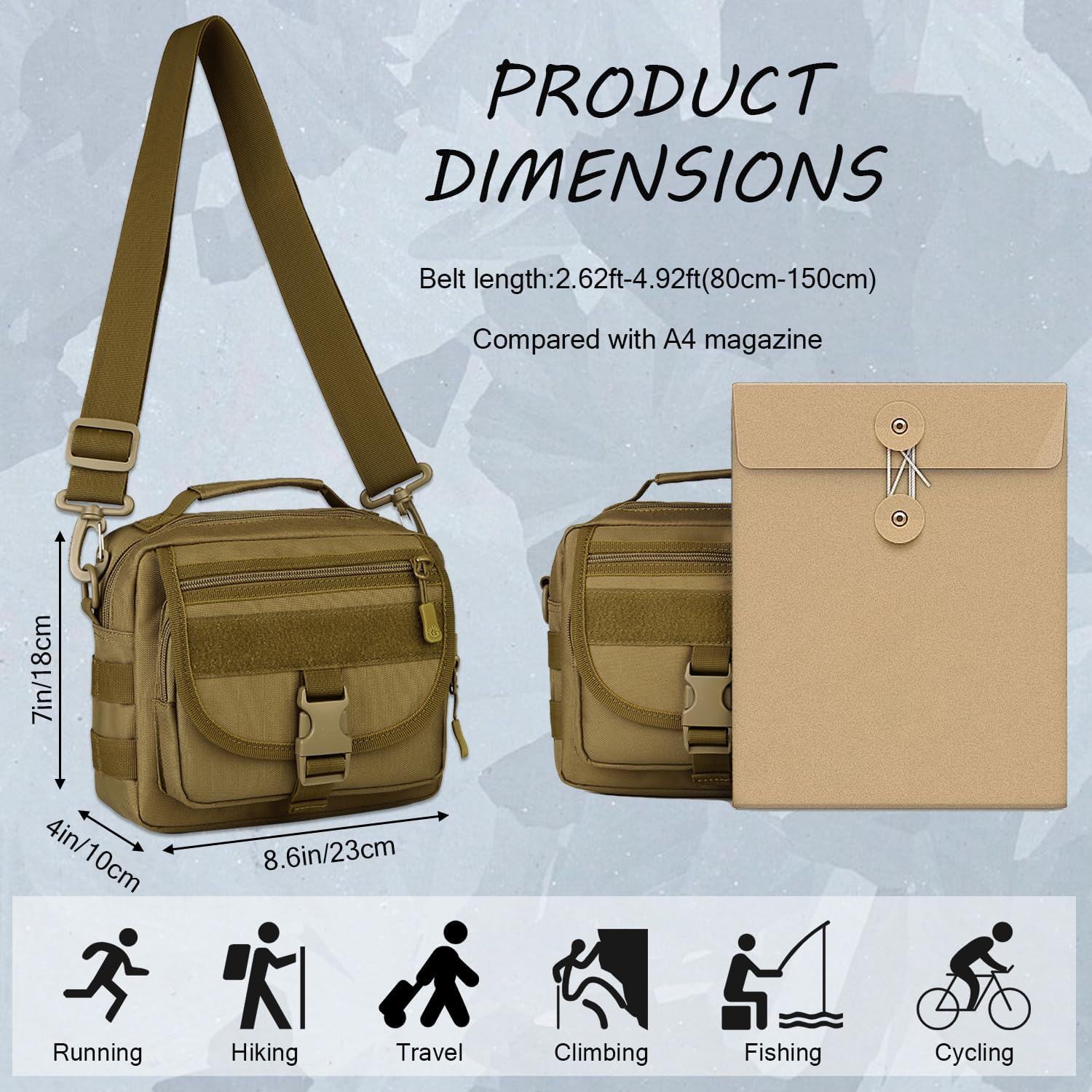 Protector plus Tactical Messenger Bag Men Small Military MOLLE Crossbody Pack (Patch Included) - Brown image number 2