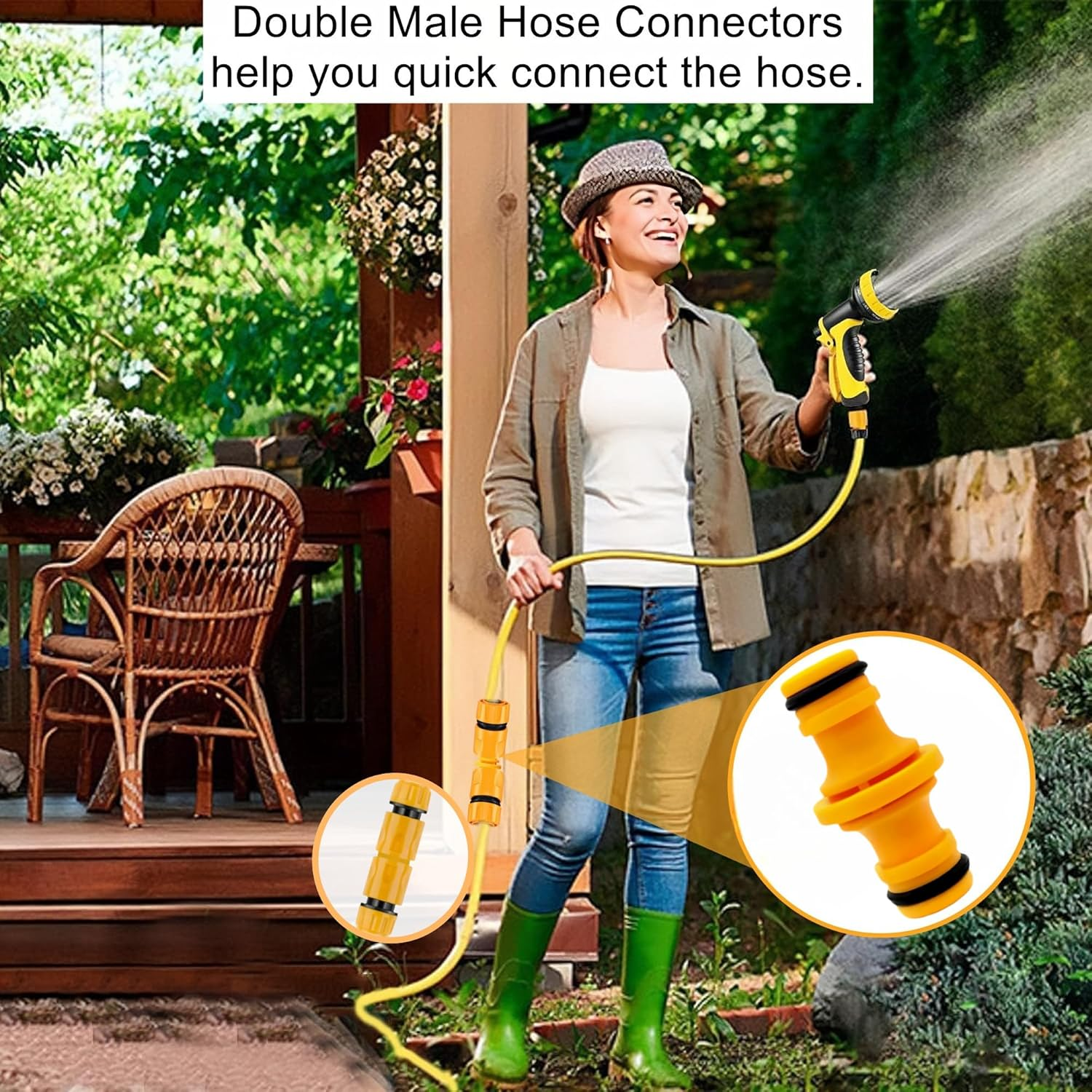 Garden Hose Connectors Set (Double Male Hose Connector（Yellow）) - 3/4 Inch Female Thread Quick Connector image number 2