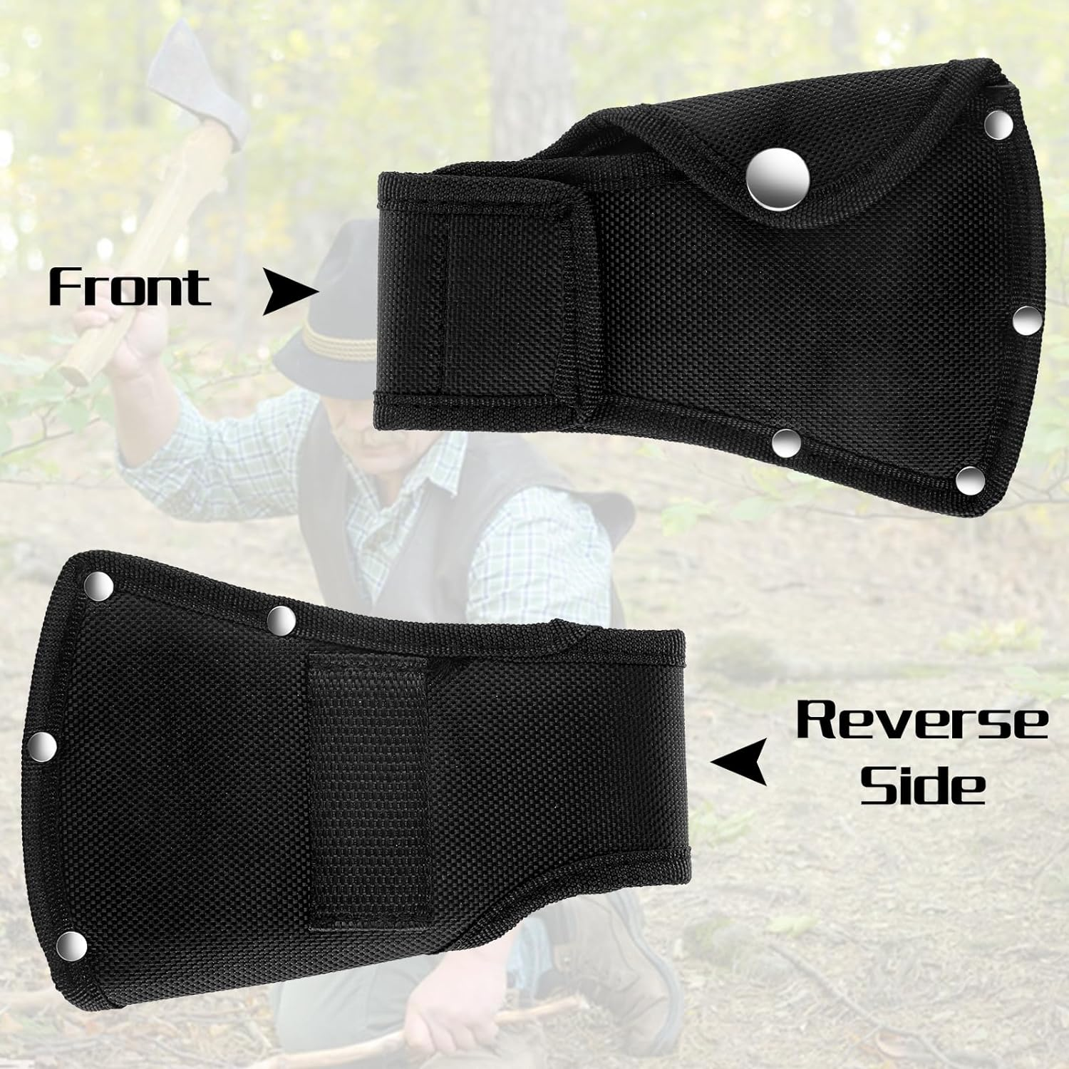 Teaaha Hatchet Sheath Leather Small Axe Head Cover for 0.88 to 1-1/4Lb Axe, Double Snap Hatchet Blade Protector Hatchet Cover Portable for Camping Lover Outdoor Camping Blade Protection, Black image number 3