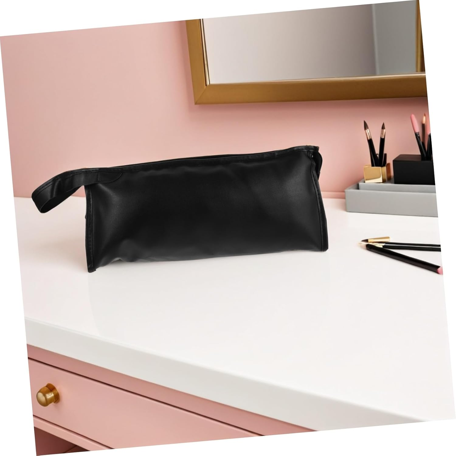 CLISPEED Hair Dryer Storage Bag Blow Dryer Carrying Bag Travel Organizer Pu Black image number 4