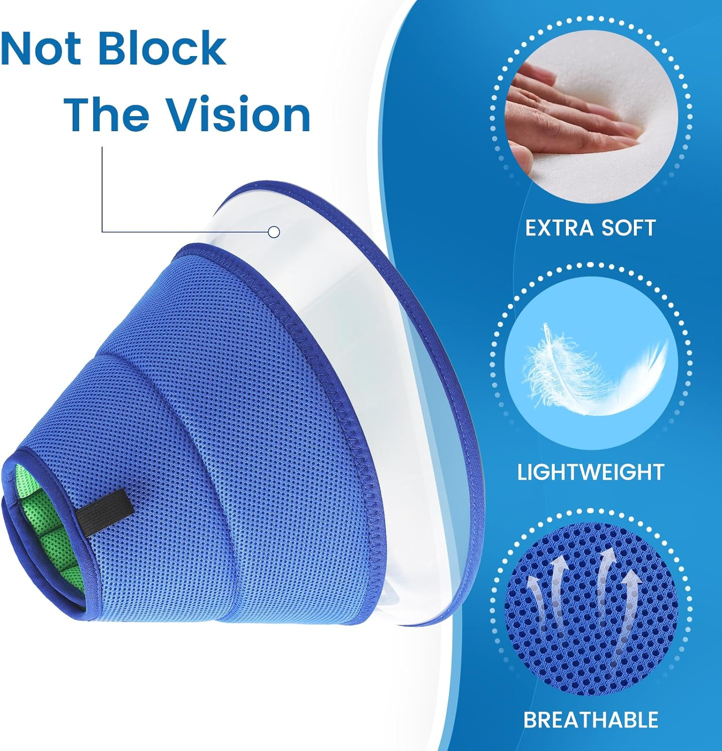 Soft Dog Cone Collar for Dogs after Surgery, Buster Collars for Dogs and Cats, E-Collars for Dogs, Adjustable Dog Recovery Collar for Pets, Protective Head Cone for Dogs Prevent Licking (Blue, Size 5) image number 7