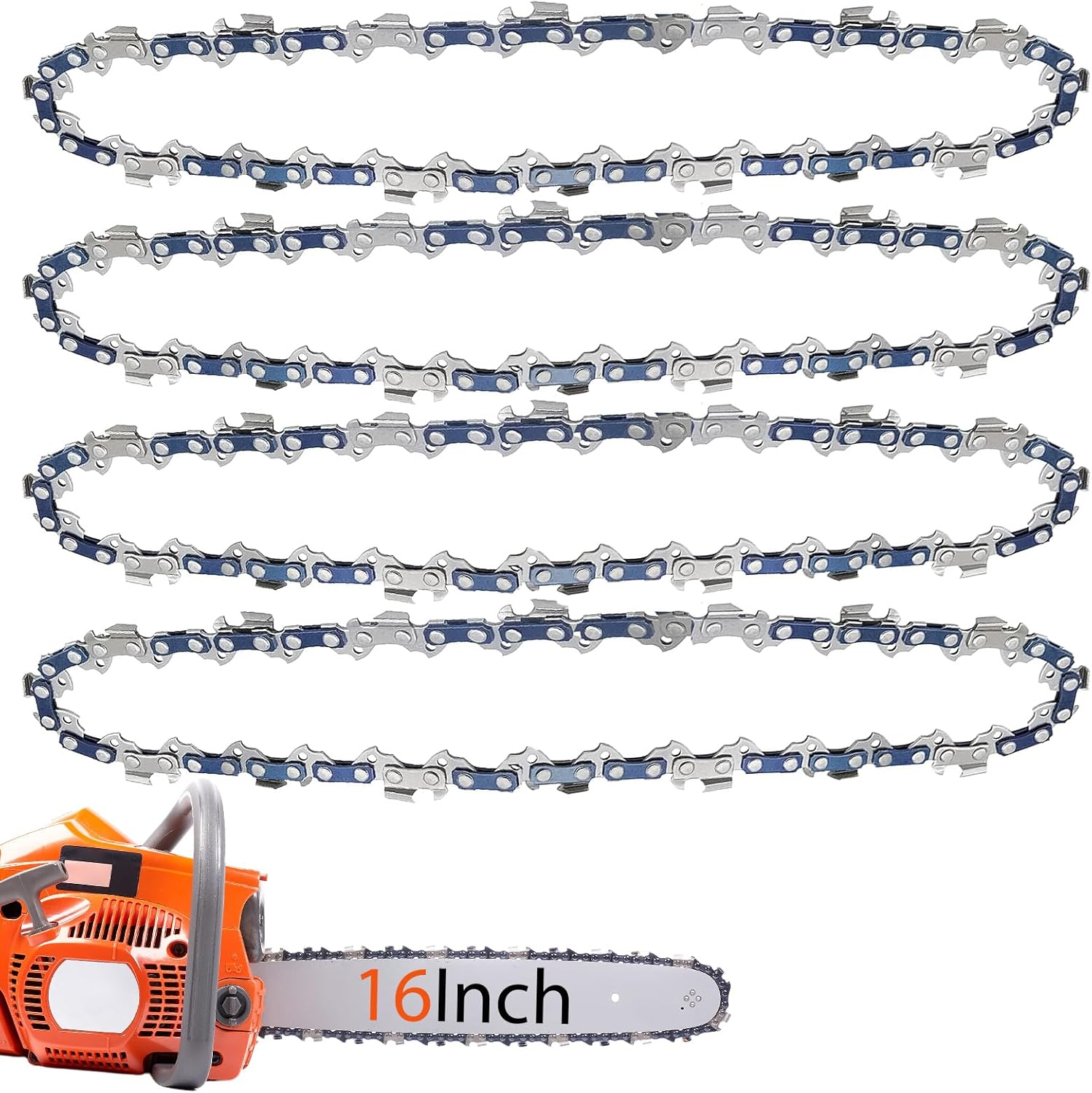 O-CONN 4 Pack 16 Inch Chainsaw Chain 3/8" LP Pitch .043'' Gauge 56 Drive Links Fits Greenworks, Dewalt, Poulan, Milwaukee and More image number 1