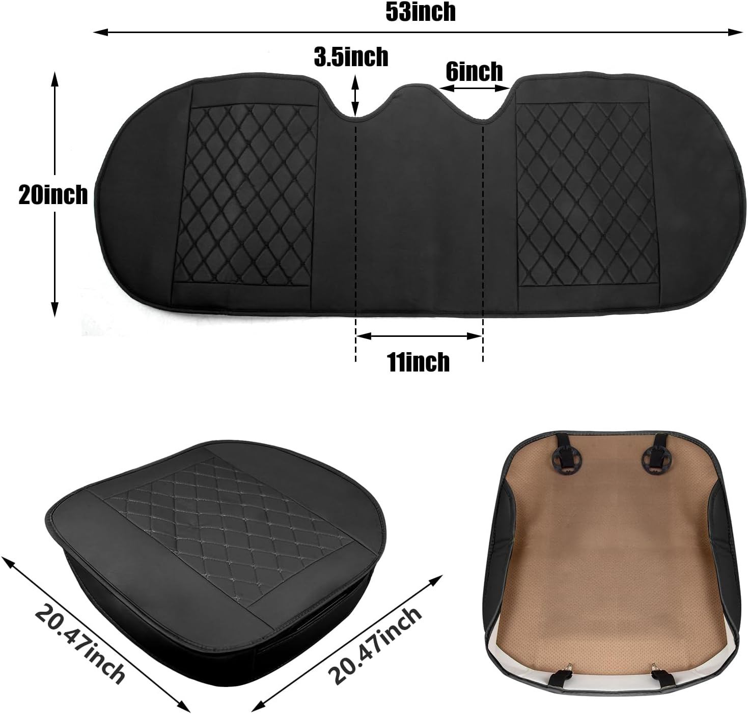 Car Seat Cover 3Pc PU Leather, Include 2 Pack Front Car Seat Cover and 1 Pack Rear Bench Cover, Edge Full Wrapping, Seat Protector for Seat Bottom with Storage Pocket, Anti-Slip,Universal, Black image number 4