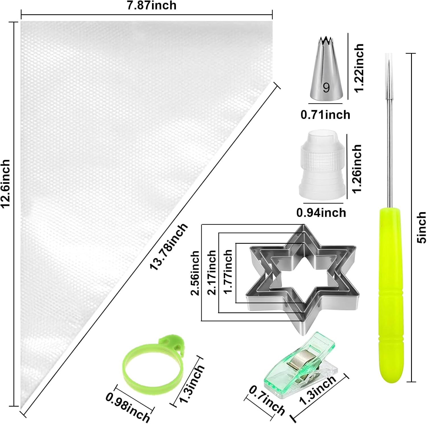 Makmeng 120Pcs Tipless Piping Bags, 100Pcs 12Inch Disposable Pastry Bags for Royal Icing Cookies Decorating - Icing Frosting Bags and Tips Set with 10 Bags Ties, 3 Cookie Cutters & 2 Scriber Needle