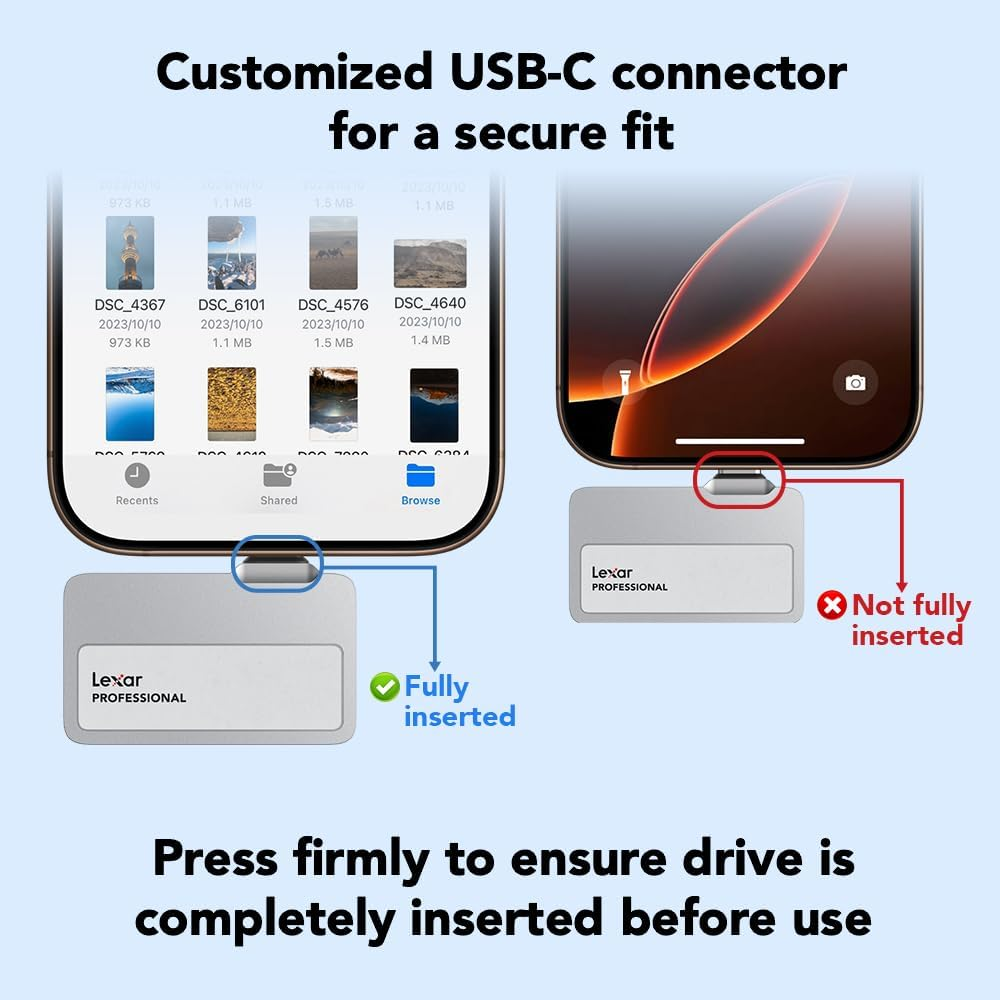 Lexar 1TB Professional Go Portable SSD W/Hub, Supports Apple Prores, up to 1050Mb/S Read & 1000Mb/S Write, USB 3.2 Gen 2, Rugged, Compatible with Iphone 15 Series, PC & Mac (LSL400S001T-RNSNU) image number 1