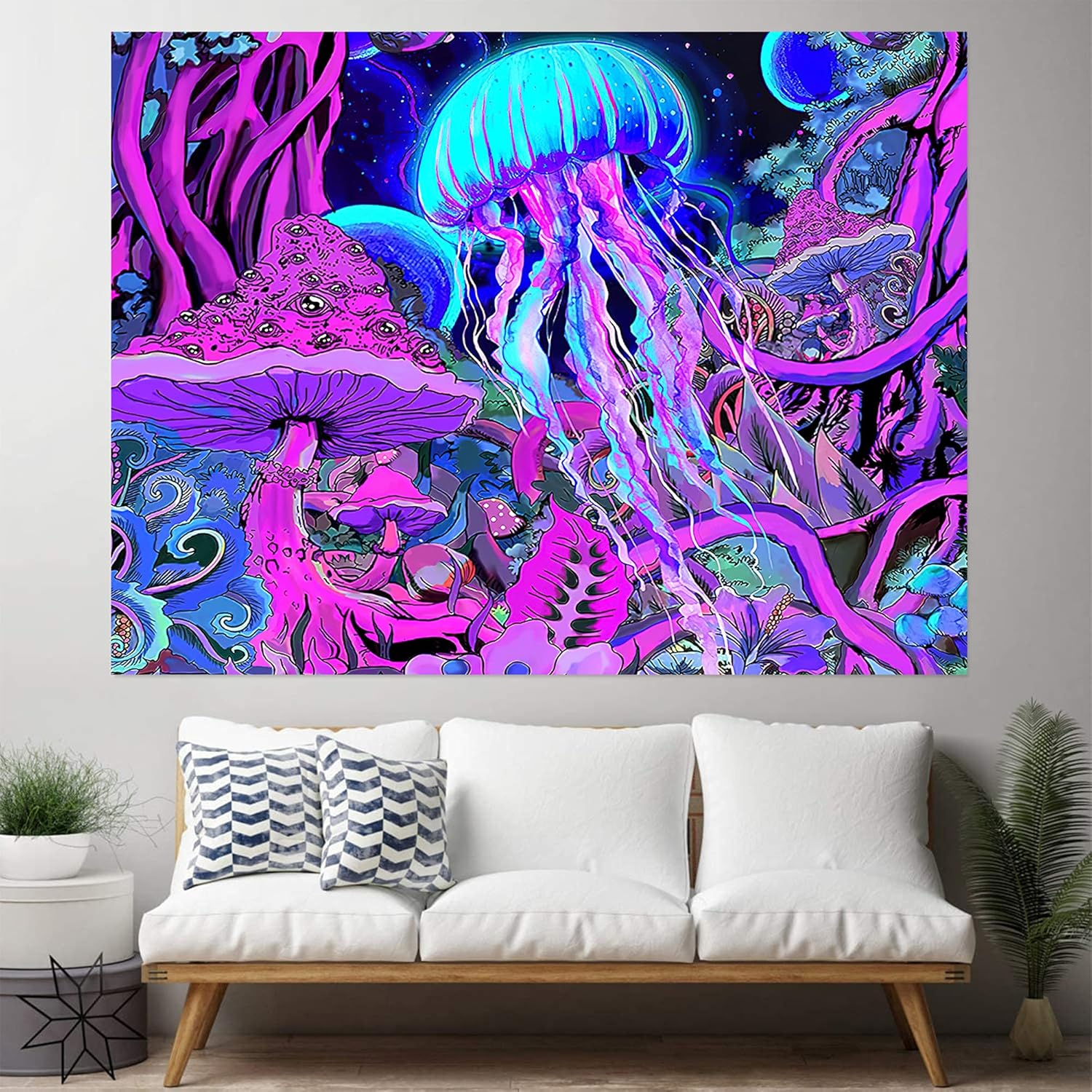 Meagtlva Jellyfish Tapestry,Trippytapestry,Weed Tapestry for Bedroom Aesthetic Hanging Tapestry Backdrop Wall Blanket Living Room Dorm (150X130Cm, Jellyfish Mushroom) image number 3
