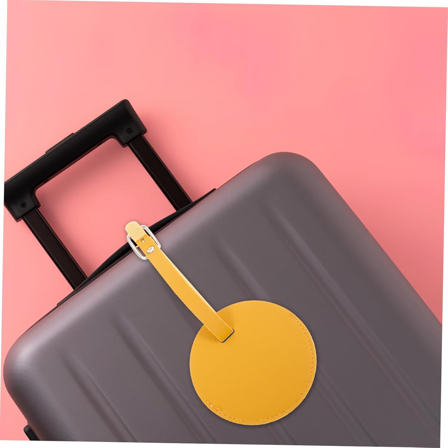 2 Pcs round Pu Leather Luggage Tags Privacy Cover Bright Yellow/Amber Sturdy Travel Bag Id Labels for Suitcase and Backpack image number 5