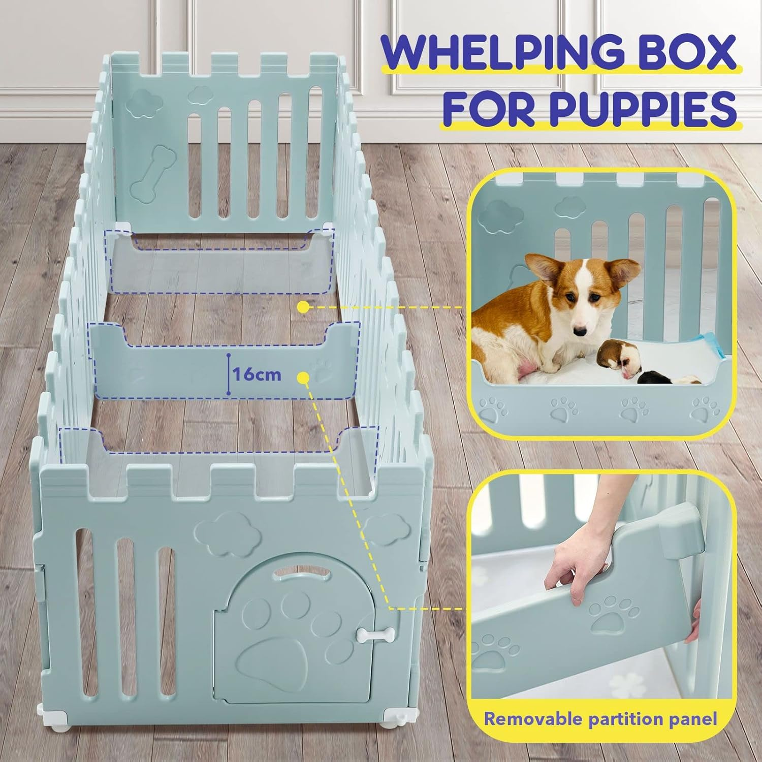 Pet Scene 2In1 Pet Kennel Fence Cage Dog Cat Enclosure Playpen Crate Safety Gate Pet Whelping Box Barrier Puppy Kitten Furniture 8 Panels,Size:235X78X60Cm image number 1
