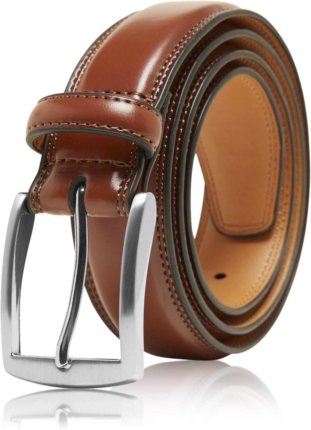 Genuine Leather Dress Belts for Men - Mens Belt for Suits, Jeans, Uniform with Single Prong Buckle - Designed in the USA
