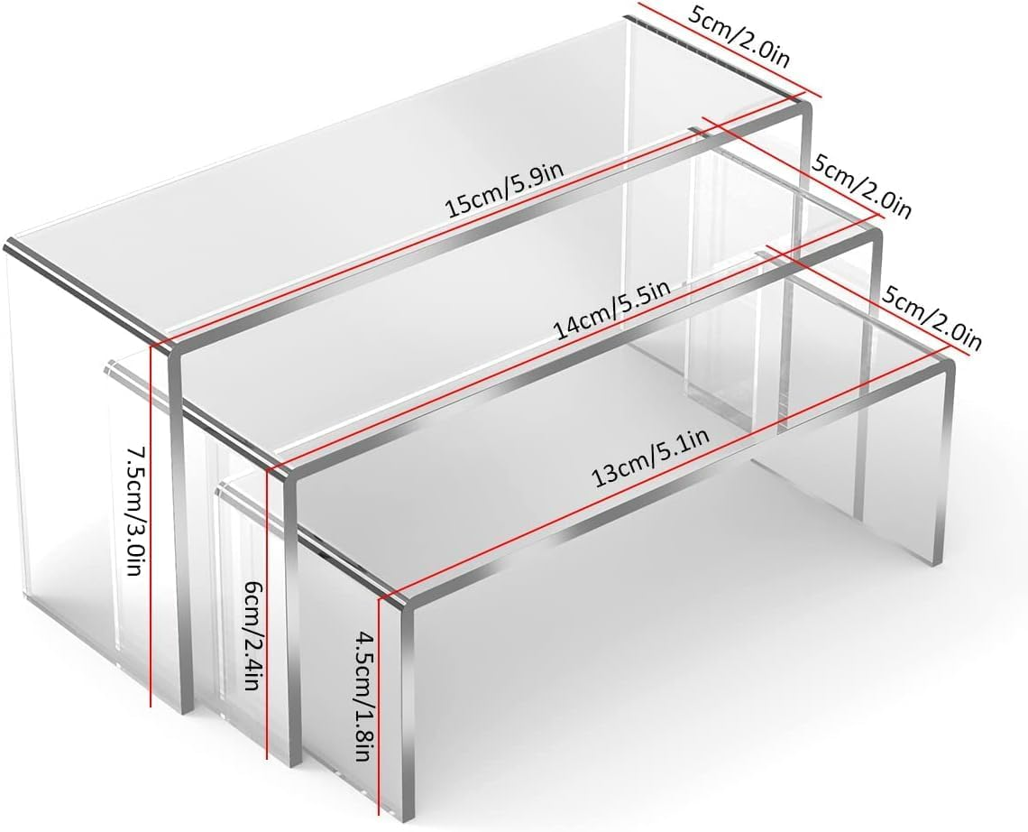 3 Pcs Clear Acrylic Display Stand 3 Tiers Rectangular Clear Acrylic Risers Collectibles Jewelry Display Shelf Display Shelves Cupcake Dessert Stand (Style A) image number 2