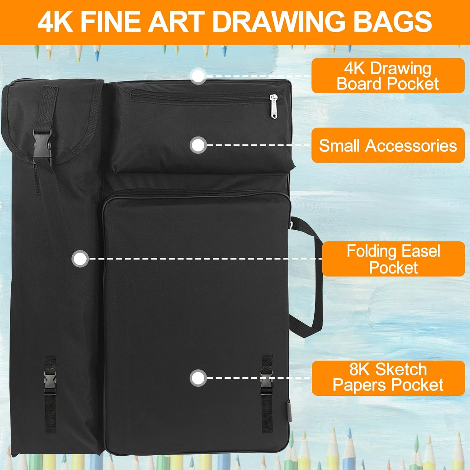 A3 Art Portfolio Case 20X26Inch 4K Waterproof Artist Carry Bag with Handle Painting Sketch Pad Storage Tote Bag Multifunction Art Handbag Backpack for Artwork Sktchbook Drawing Board Organizer - Black image number 6