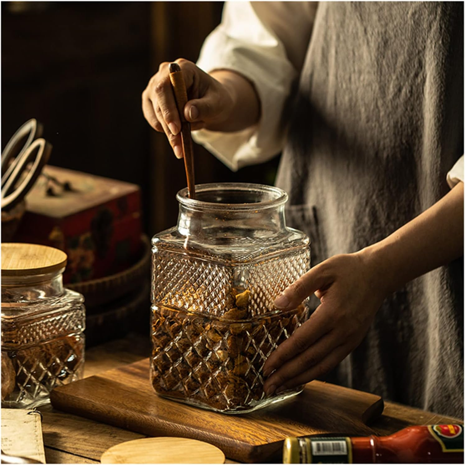Large Glass Storage Jar, 2 Pack 60 FL OZ Glass Food Storage Containers with Bamboo Lid, Kitchen Containers Cereal Canisters Decorative Jar for Candy Snack Cookies Coffee Tea Nuts Airtight Jars image number 4