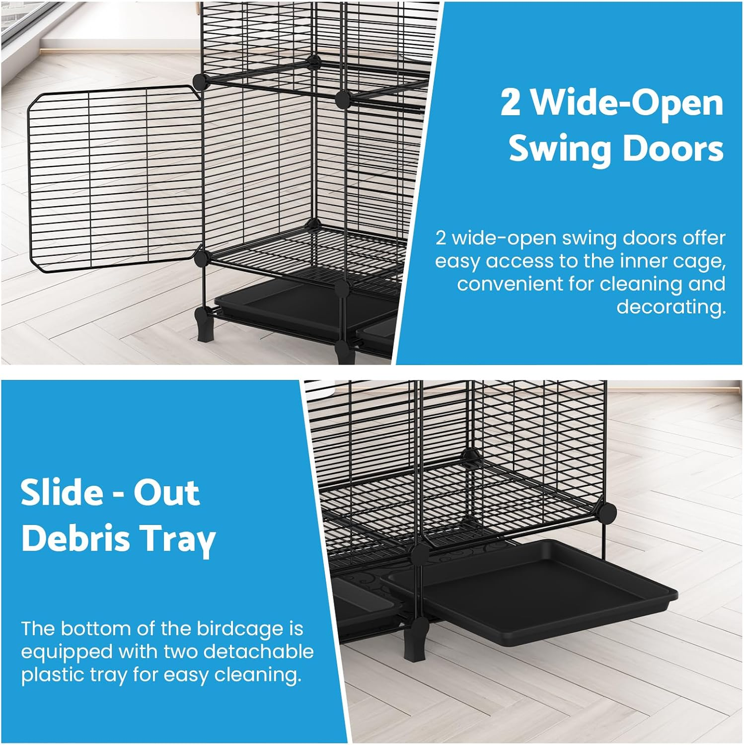 Advwin 160Cm Flight Bird Cage, Roof Top Metal Birdcage with Slide-Out Tray and Perches, Small Parrots Birdcage for Cockatiels Budgies Lovebirds Canaries Pigeons image number 5