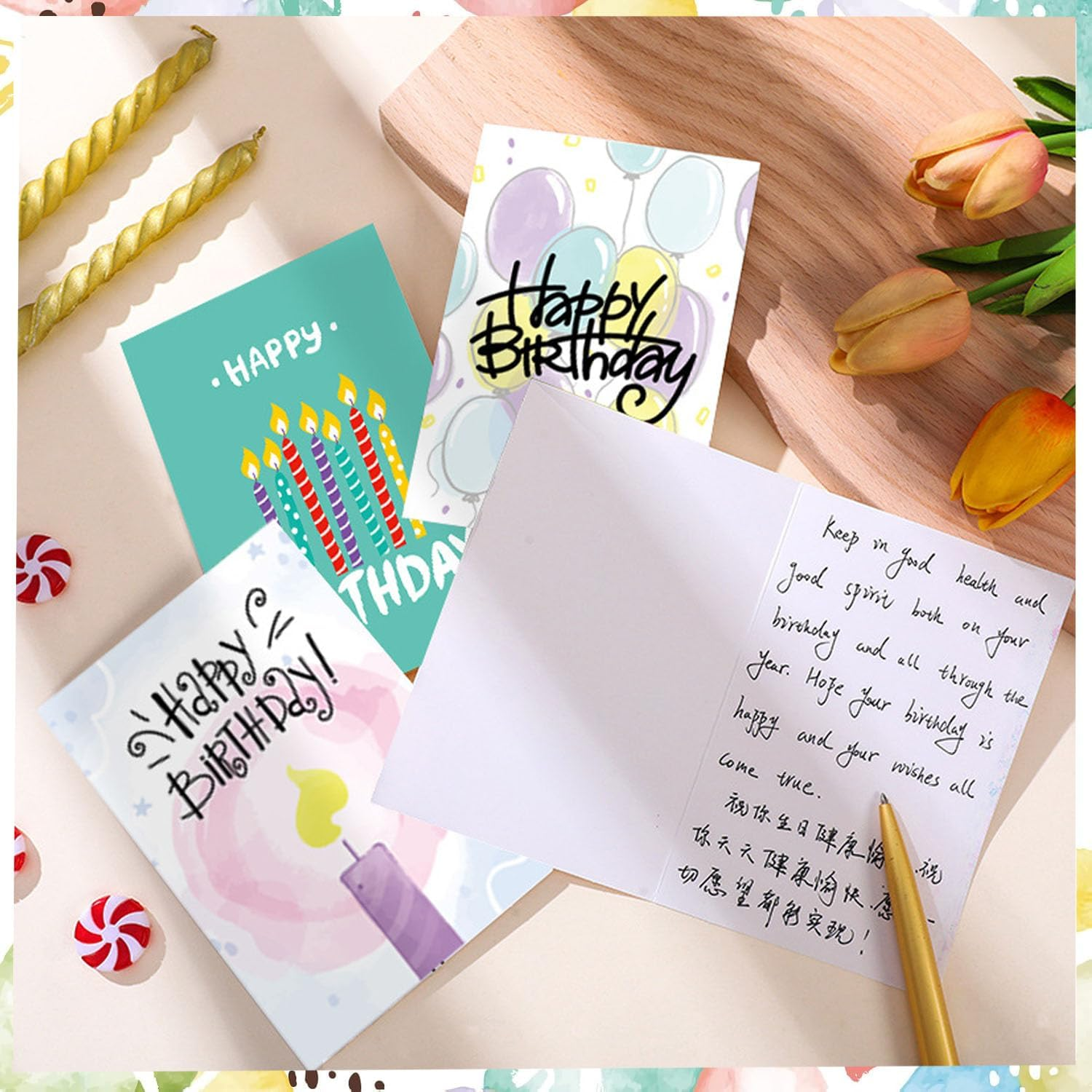 24 Pcs Happy Birthday Cards with Envelopes & Stickers,4X6 Inches Assorted Birthday Card, Birthday Greeting Cards Blank Birthday Card for Family, Kids, Friends, Work & Office Celebrations image number 3
