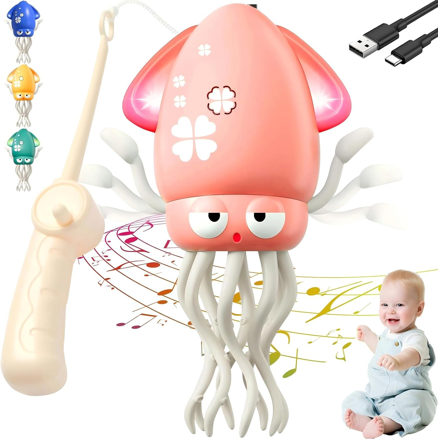 Dancing Octopus Toy, USB Rechargeable Magic Dancing Squid, Electric Crawling Musical Baby Toy with LED Lights & Music, Perfect Christmas Birthday G IFT for Infants Kids 3+ (Green)